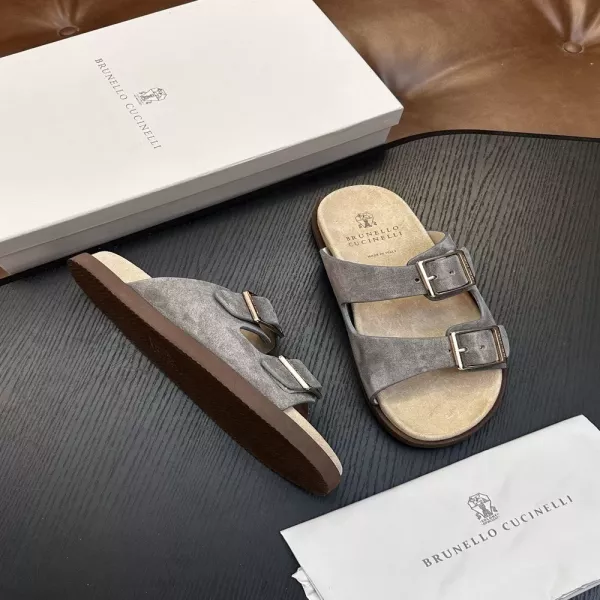 브루넬로쿠치넬리 워시드 스웨이드 더블 버클 슬리퍼
