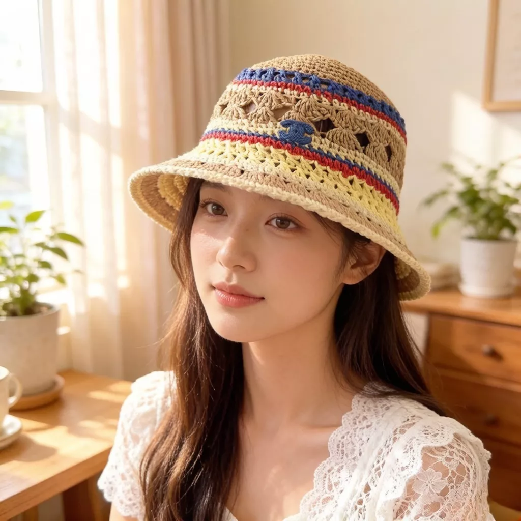 샤넬 배색 포인트 밀짚 모자 상세 이미지 2