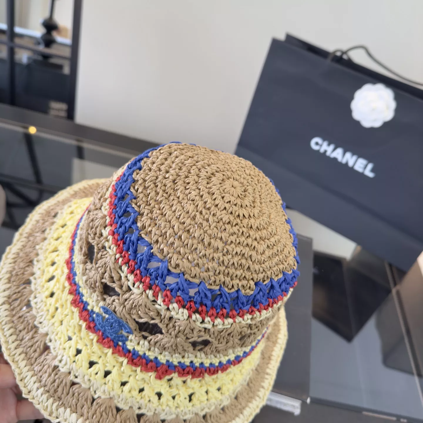 샤넬 배색 포인트 밀짚 모자 상세 이미지 4