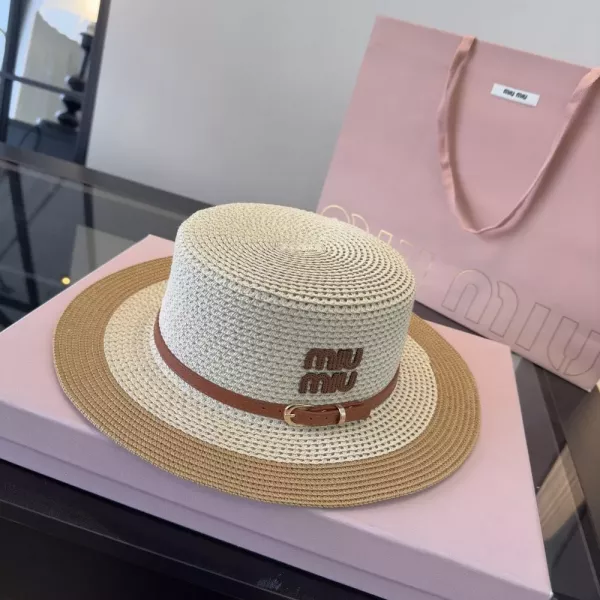 미우미우 라피아 스타일 평평한 챙 모자