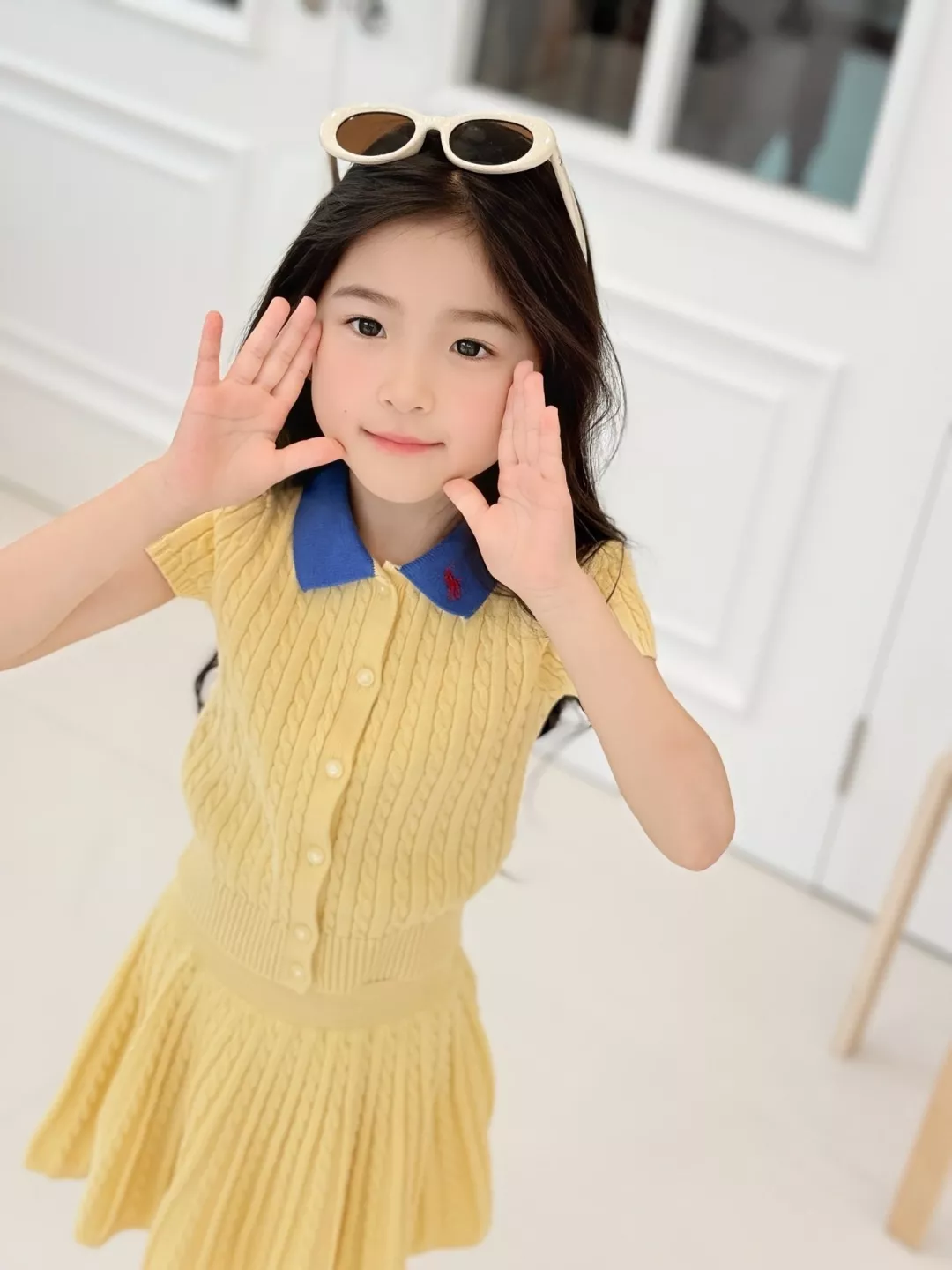 랄프로렌 크림 옐로우 카라 니트 스커트 세트 상세 이미지 15