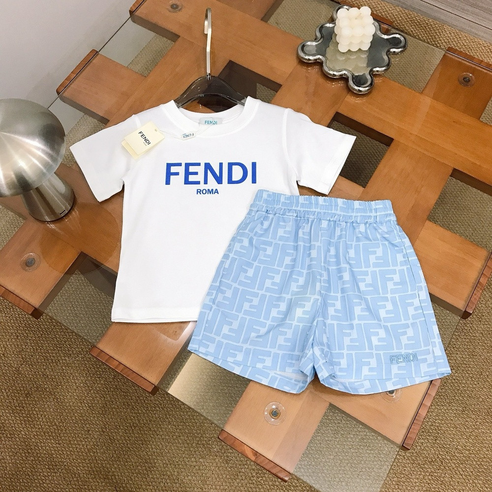 펜디 컬러 레터 프린트 반팔 상하 세트