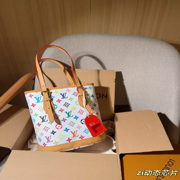 루이비통 화이트 멀티컬러 버킷 스타일 빈티지 백