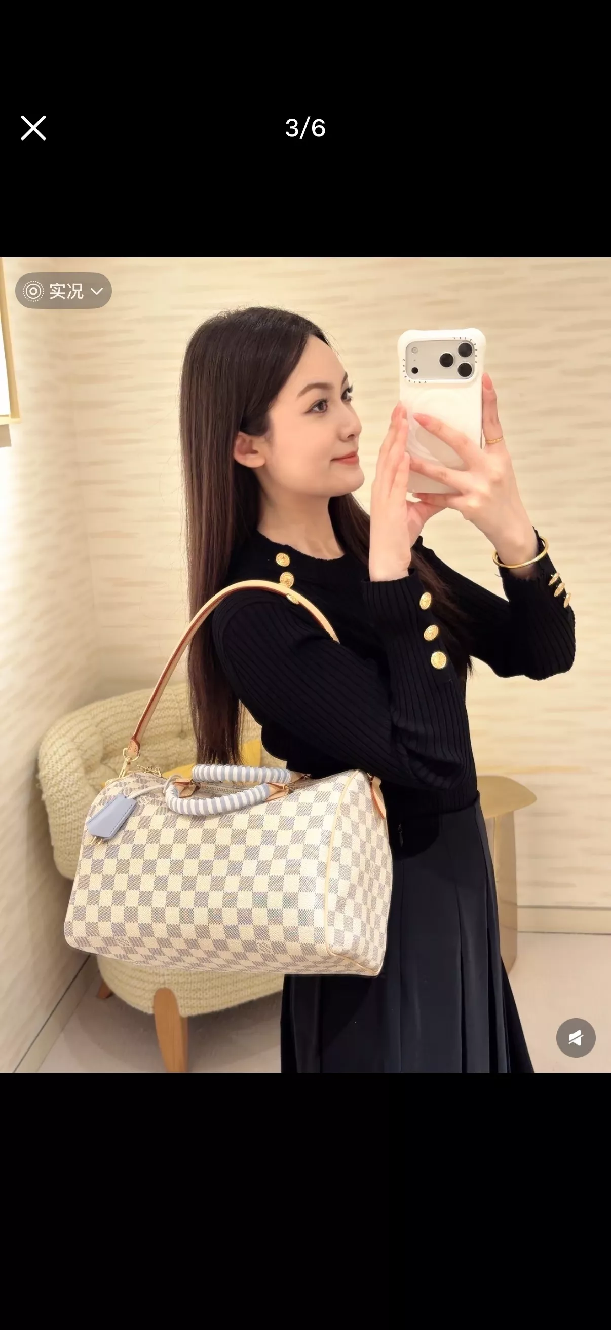 루이비통 다미에 화이트 패턴 원통형 핸드백 상세 이미지 13