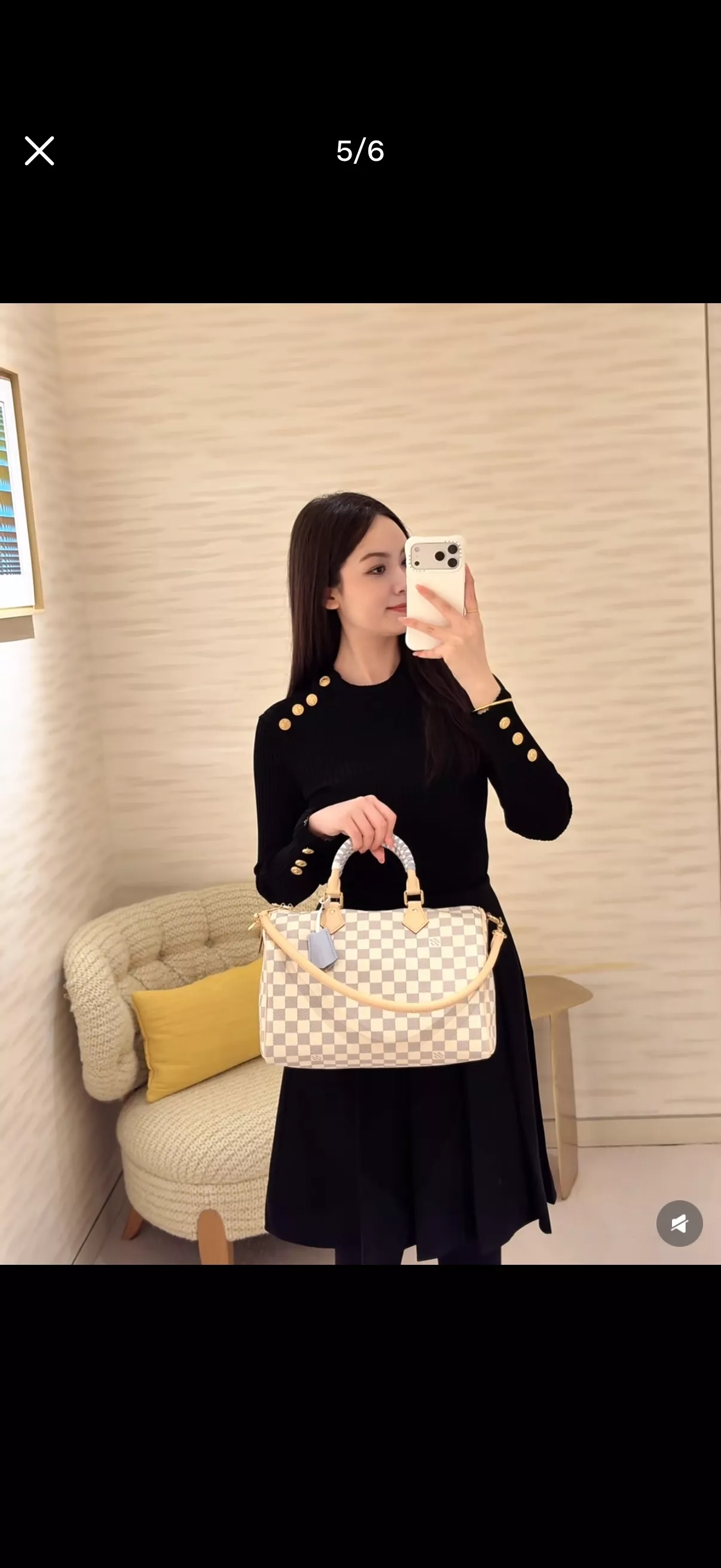 루이비통 다미에 화이트 패턴 원통형 핸드백 상세 이미지 11