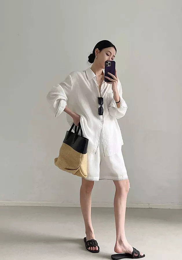 샤넬 자수 포인트 릴렉스 셔츠와 쇼츠 구성 상세 이미지 27