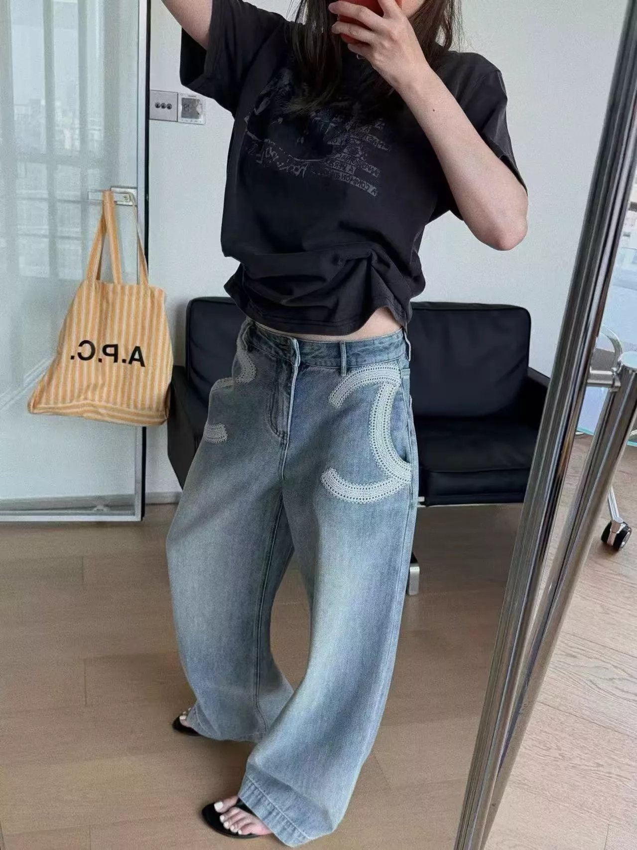 샤넬 더블 씨 레이스 자수 포켓 데님 팬츠 상세 이미지 10