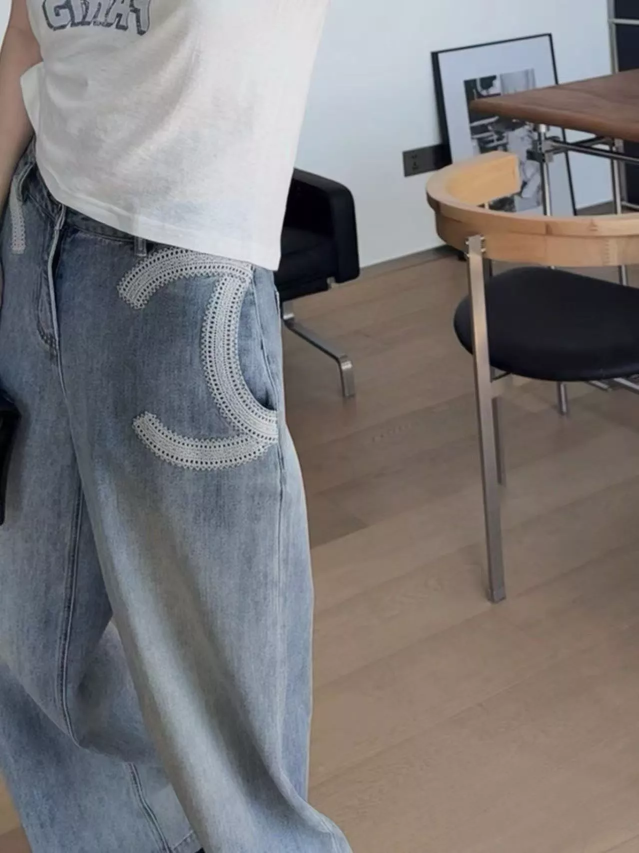 샤넬 더블 씨 레이스 자수 포켓 데님 팬츠 상세 이미지 12