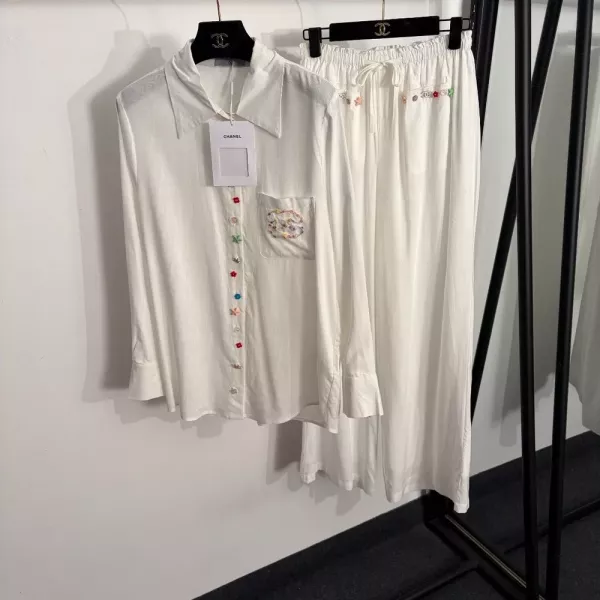 샤넬 컬러 버튼 린넨 셔츠 팬츠 세트