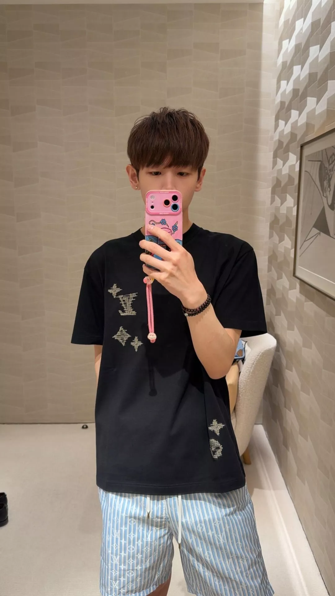 루이비통 사시코 자수 포인트 코튼 반팔 탑 상세 이미지 18