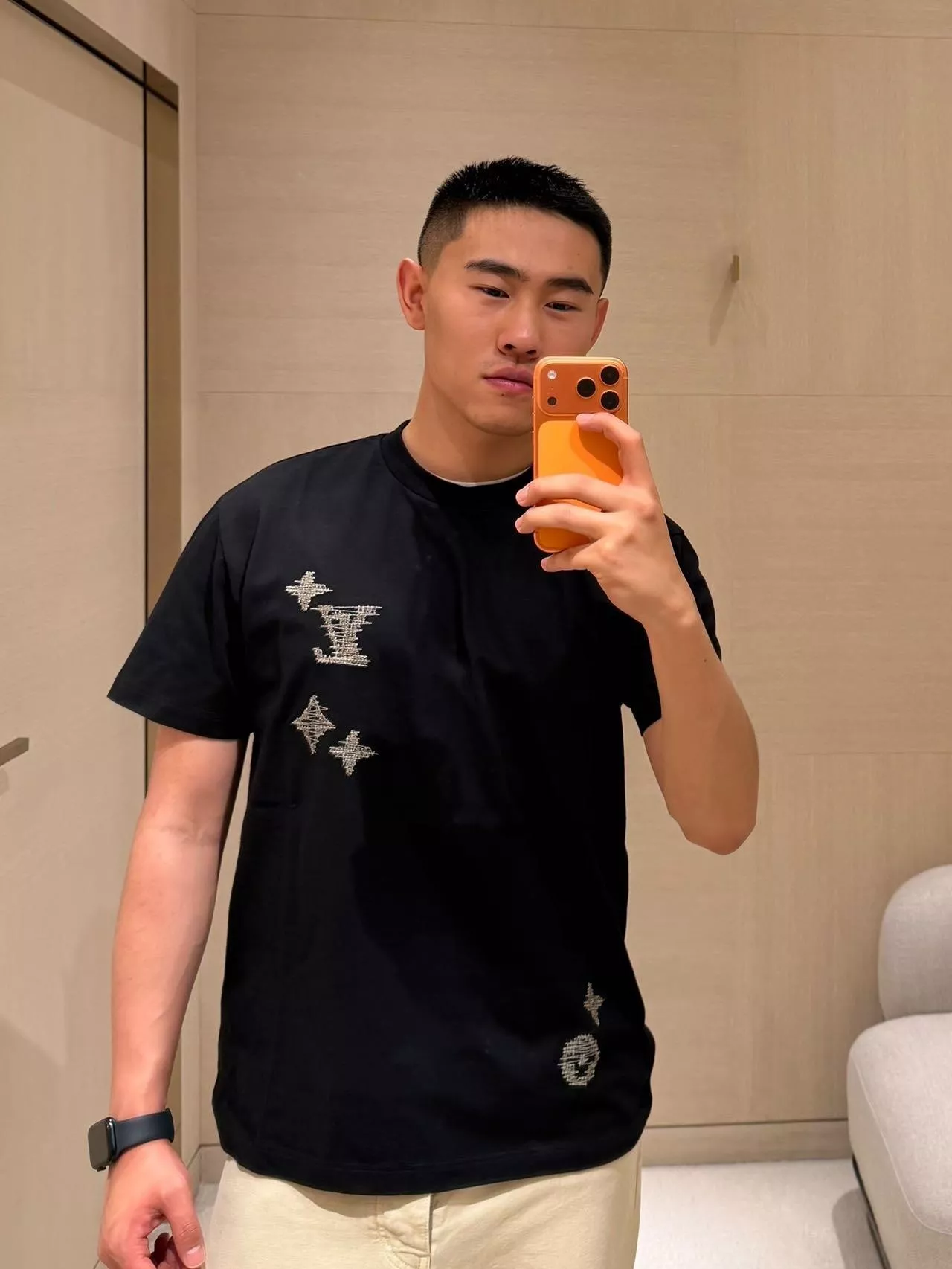 루이비통 사시코 자수 포인트 코튼 반팔 탑 상세 이미지 19