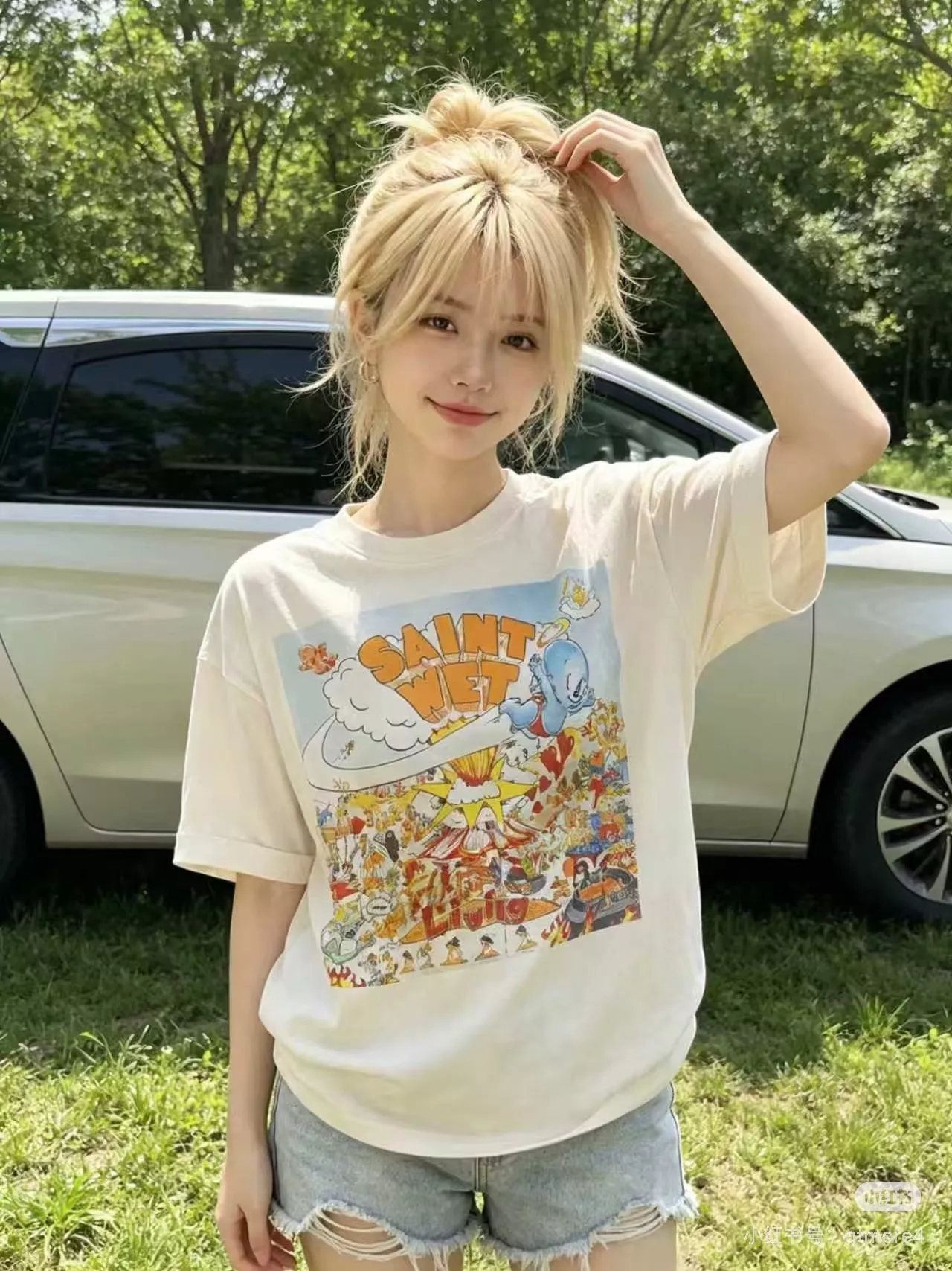 세인트미카엘 그래픽 드로잉 코튼 반팔 상의 상세 이미지 13