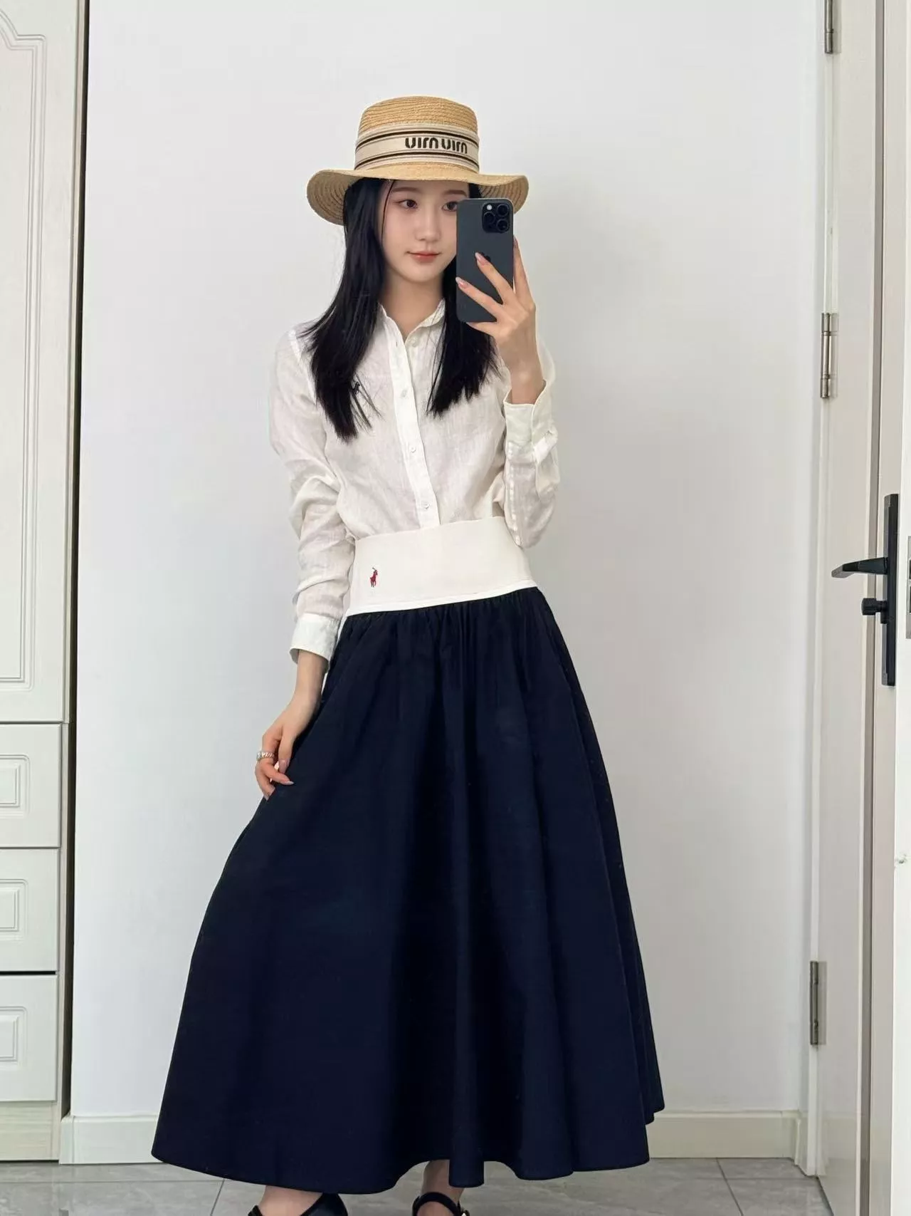 랄프로렌 블랙앤화이트 배색 플리츠 스커트 상세 이미지 35