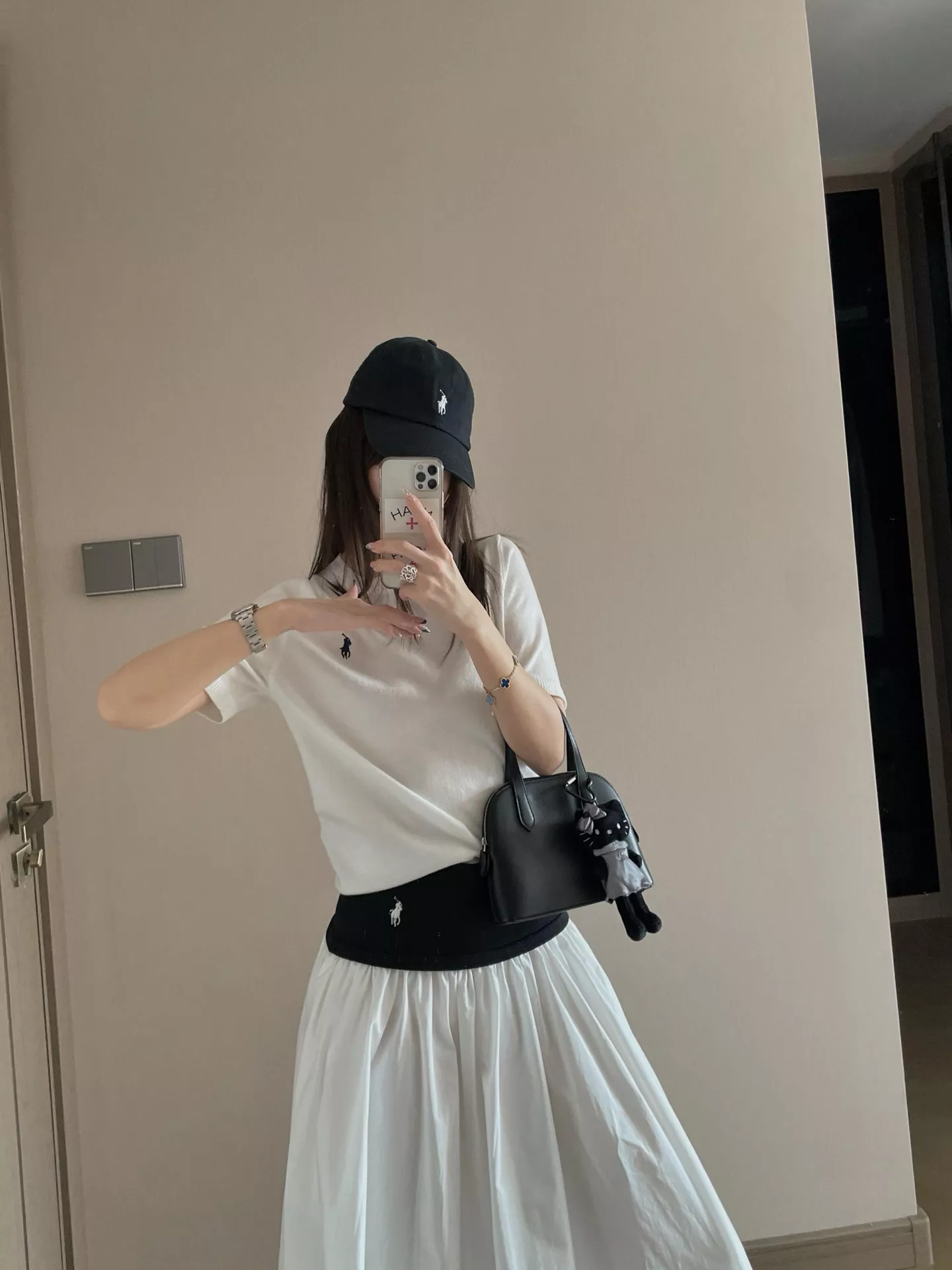 랄프로렌 블랙앤화이트 배색 플리츠 스커트 상세 이미지 30