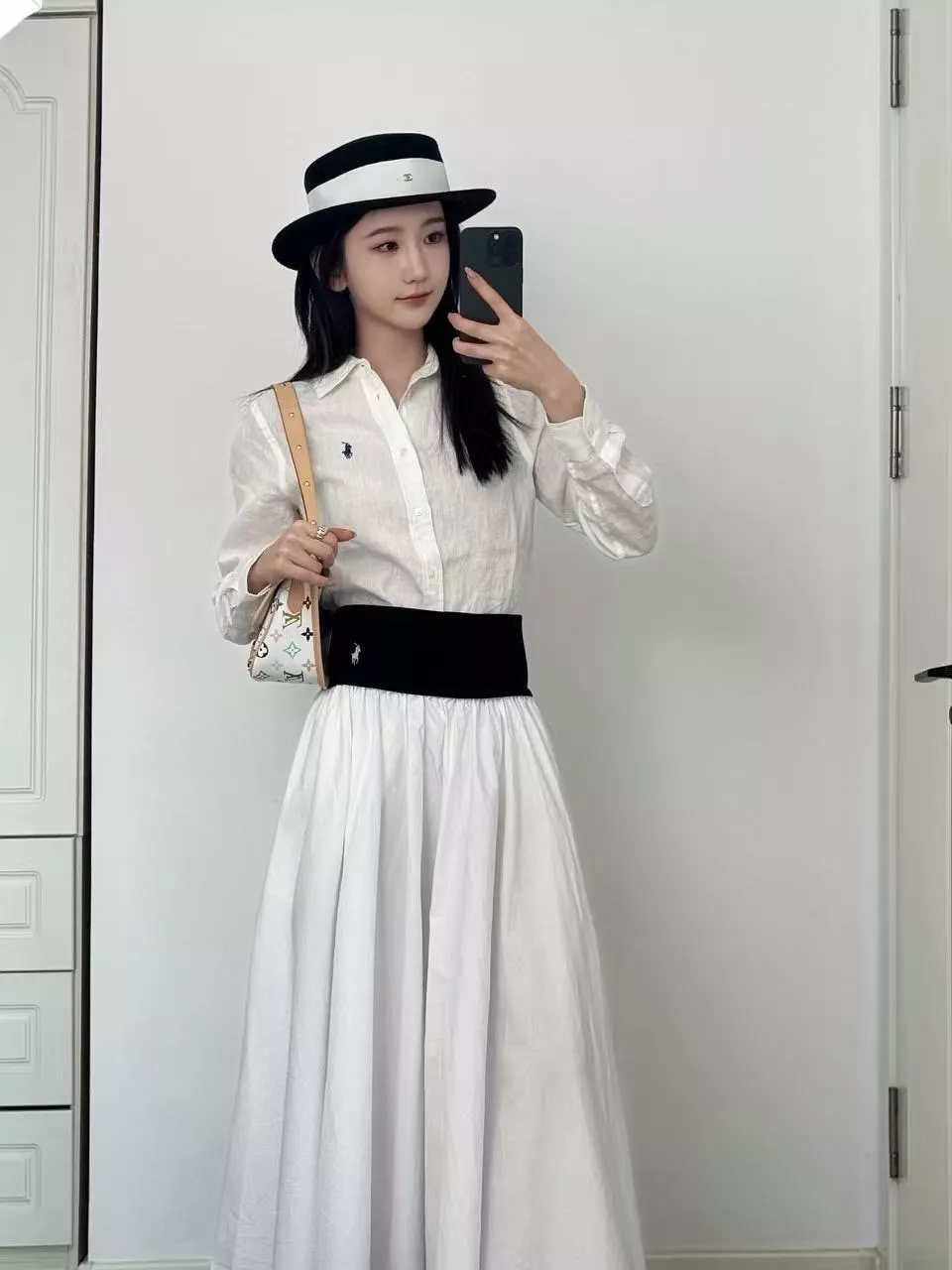 랄프로렌 블랙앤화이트 배색 플리츠 스커트 상세 이미지 31