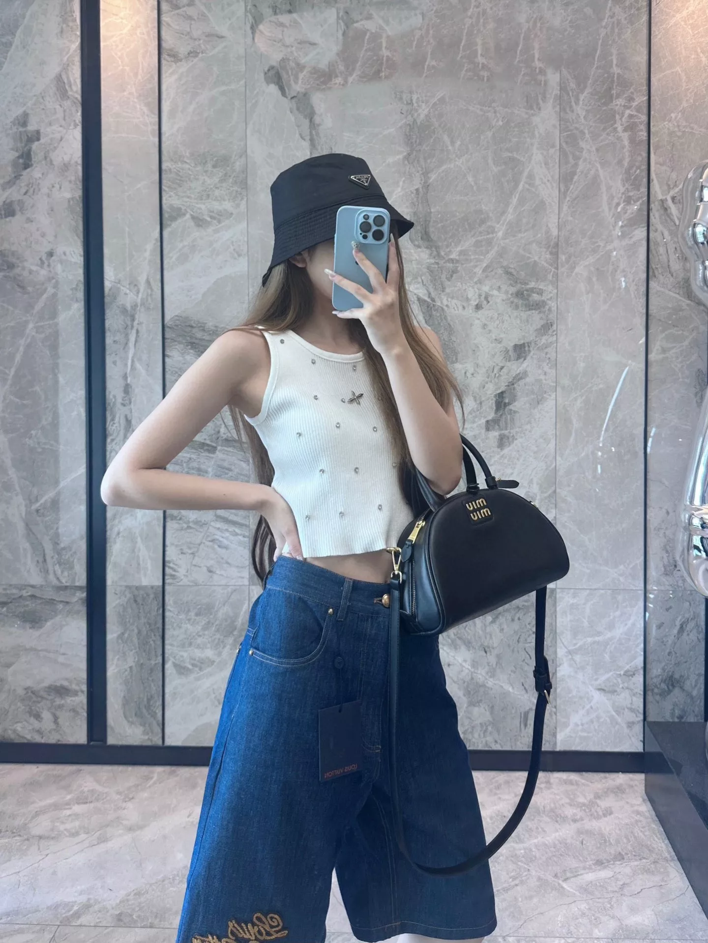 루이비통 로프 자수 포인트 데님 반바지 상세 이미지 11