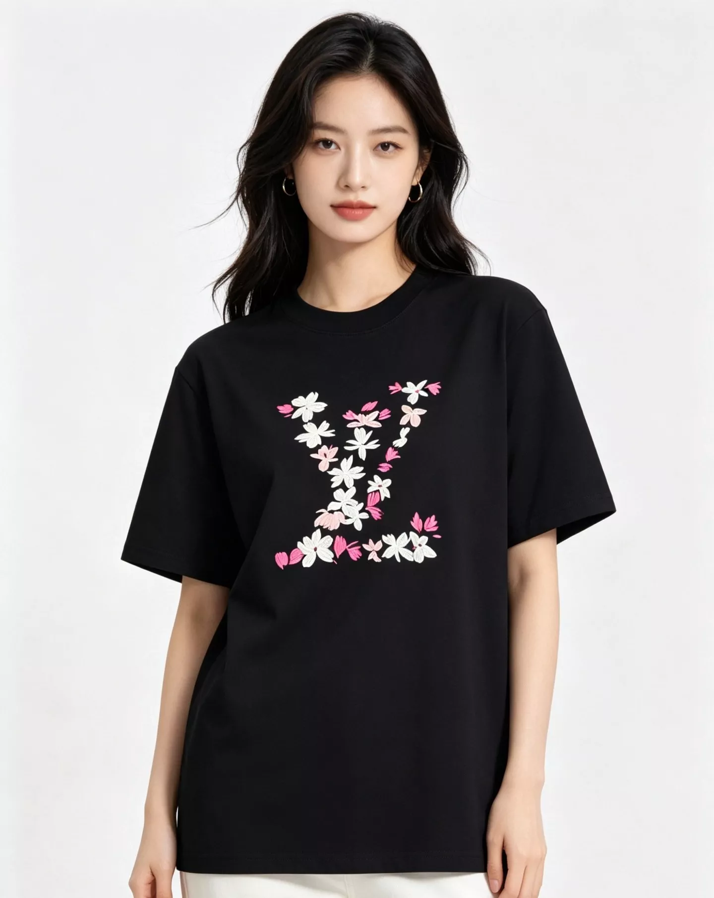 루이비통 체리 블라썸 자수 로고 반팔 탑 상세 이미지 17