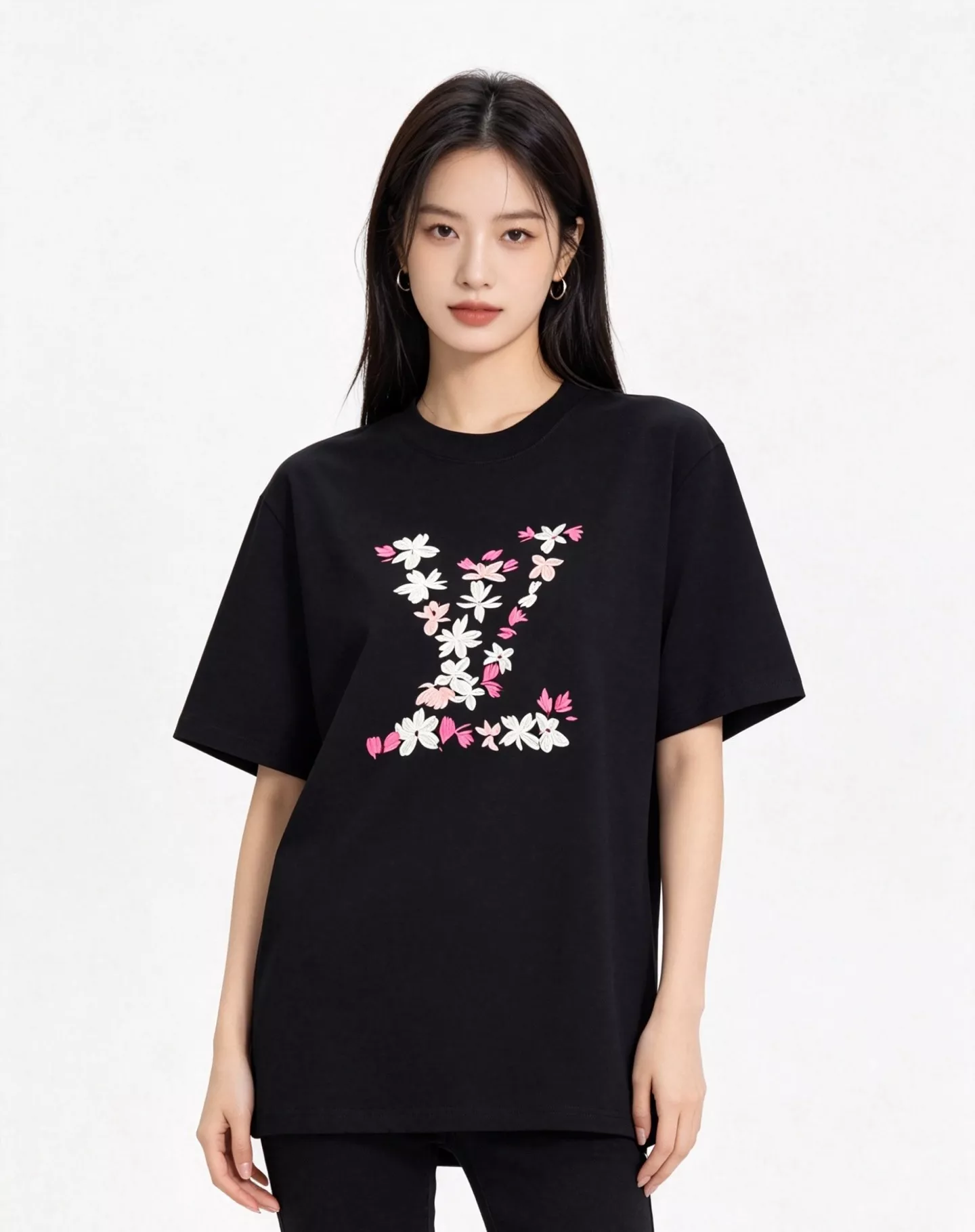 루이비통 체리 블라썸 자수 로고 반팔 탑 상세 이미지 18