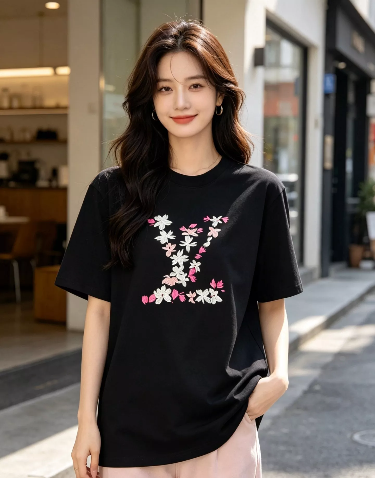 루이비통 체리 블라썸 자수 로고 반팔 탑 상세 이미지 11