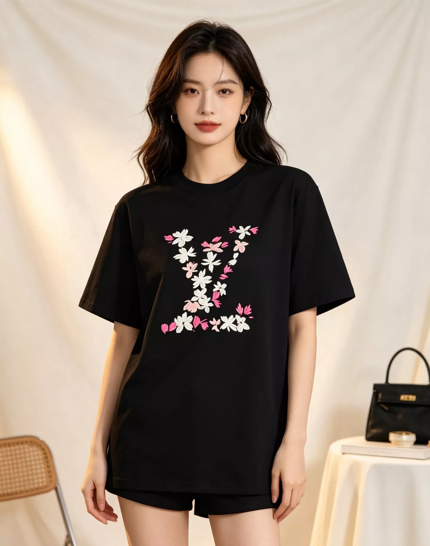 루이비통 체리 블라썸 자수 로고 반팔 탑 상세 이미지 19