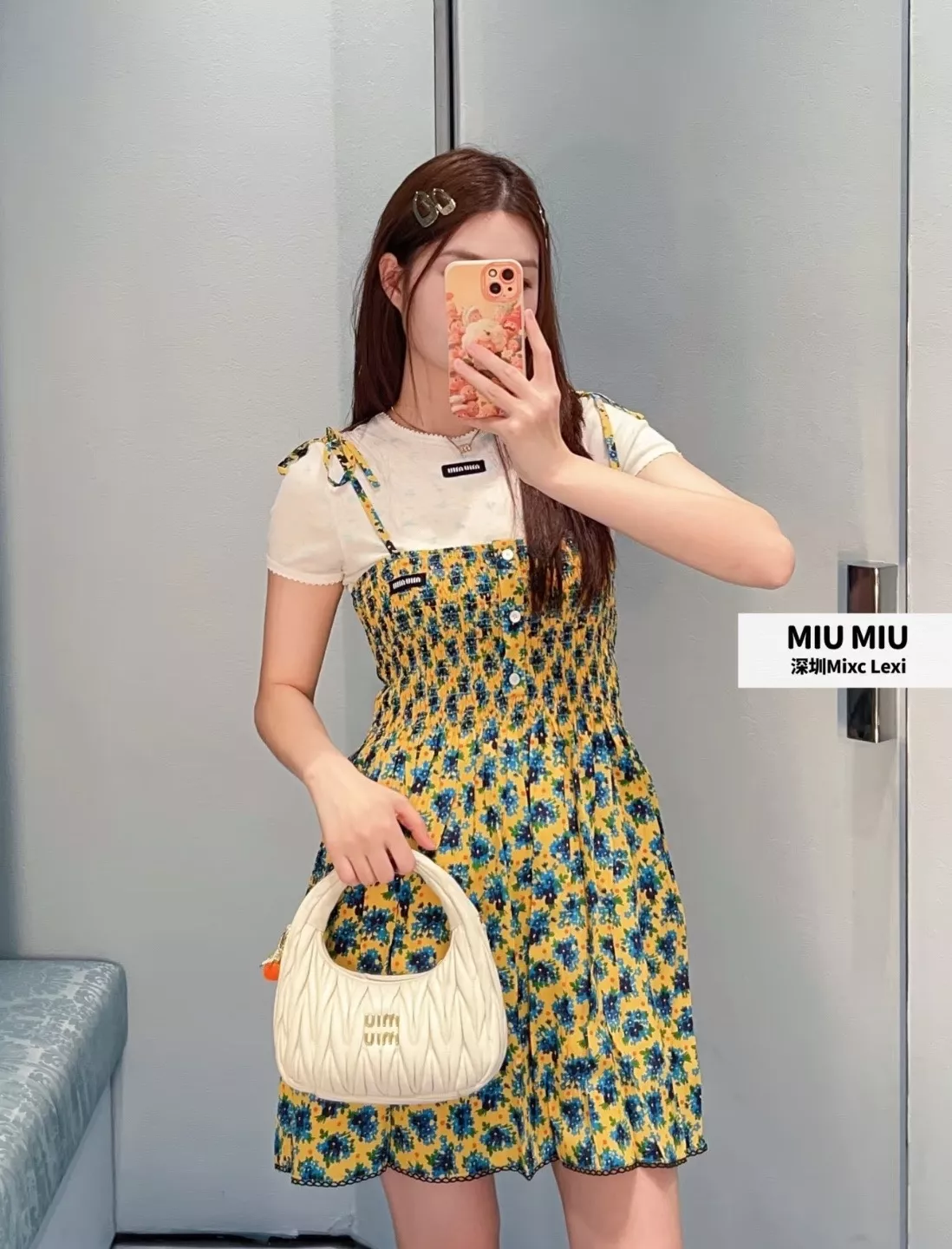 미우미우 플라워 패턴 슬리브리스 미니 드레스 상세 이미지 25