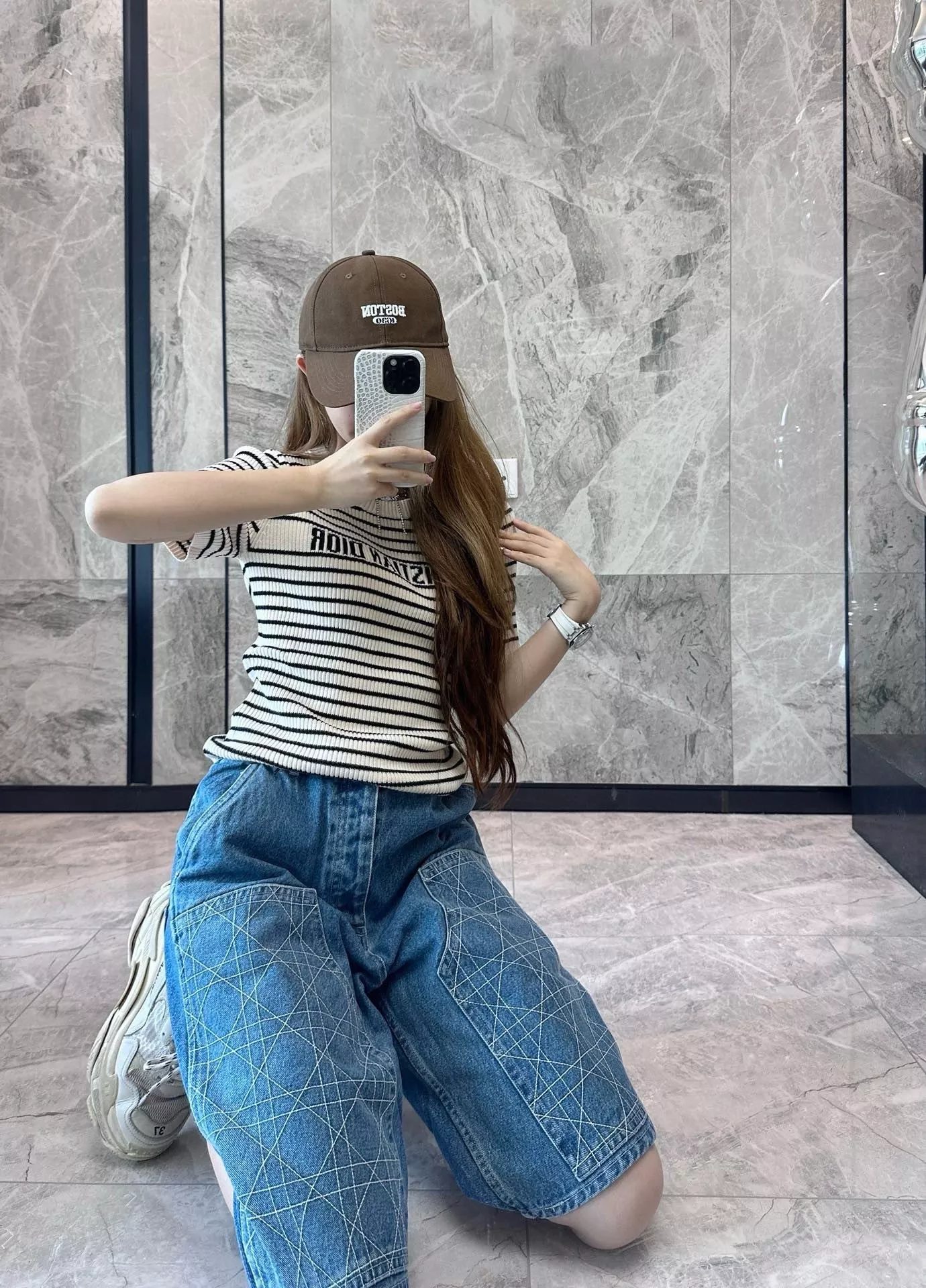디올 등나무 격자 자수 워크 데님 반바지 상세 이미지 19