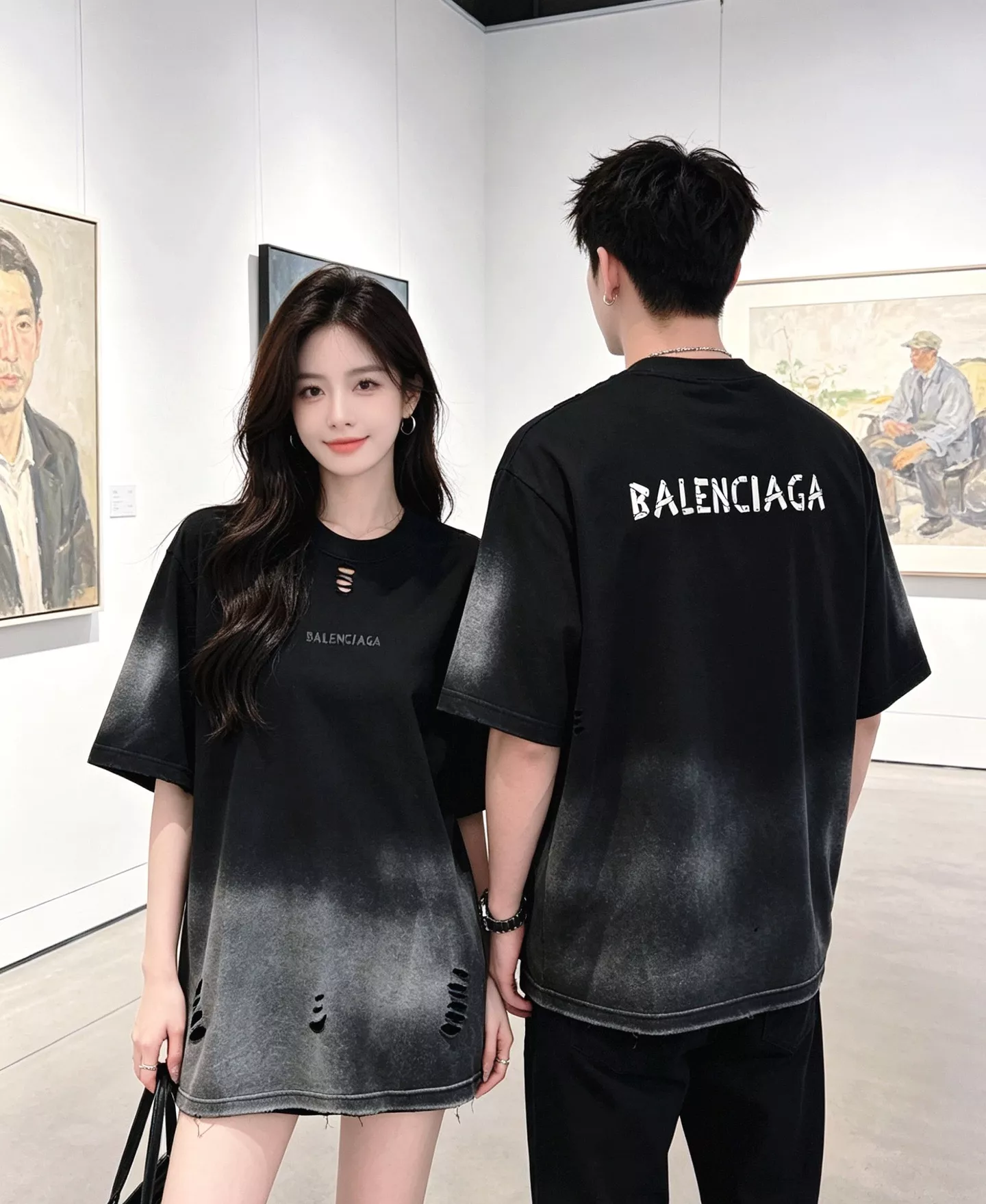 발렌시아가 메탈 로고 포인트 디스트로이드 반팔 탑 상세 이미지 19