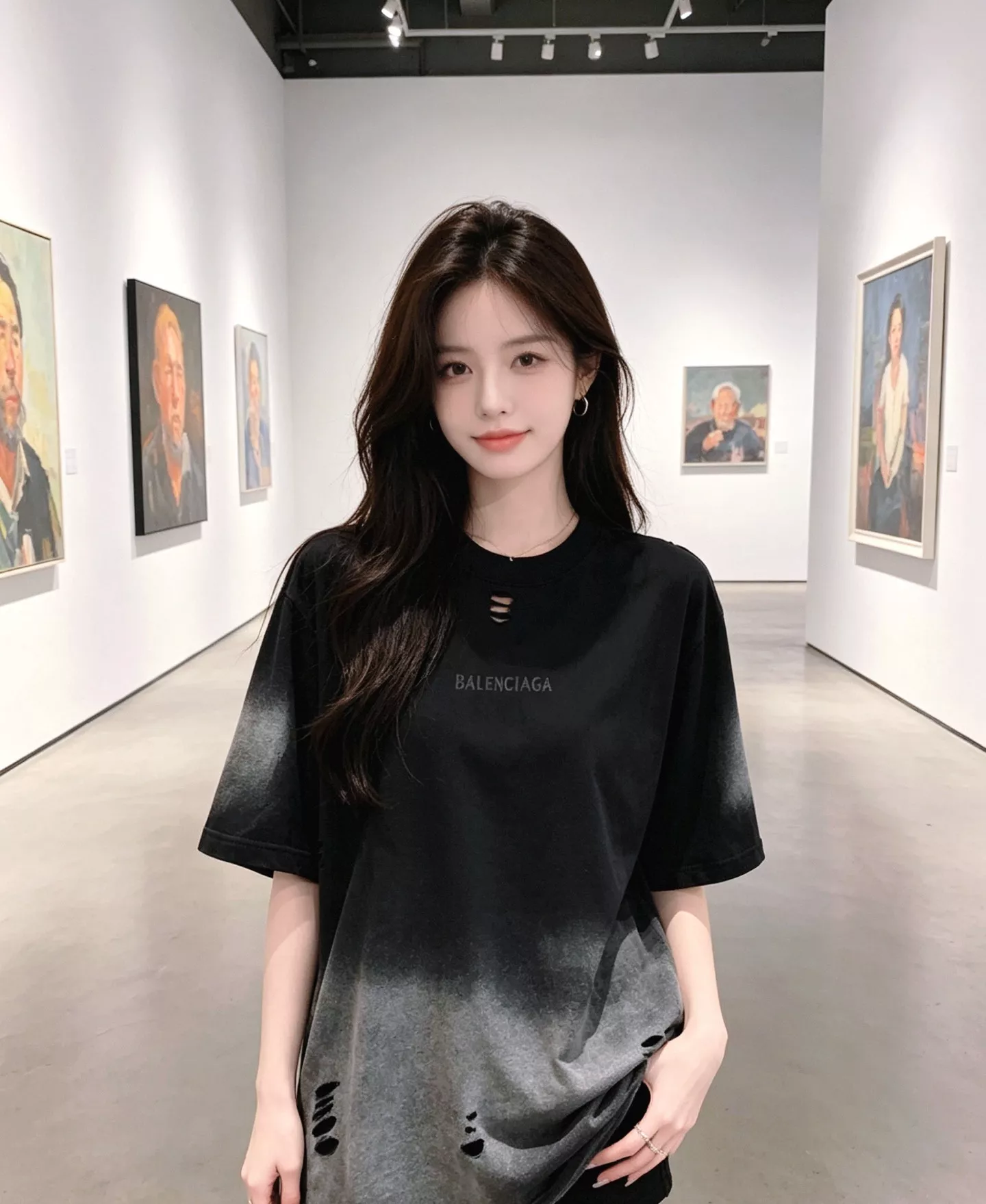 발렌시아가 메탈 로고 포인트 디스트로이드 반팔 탑 상세 이미지 12