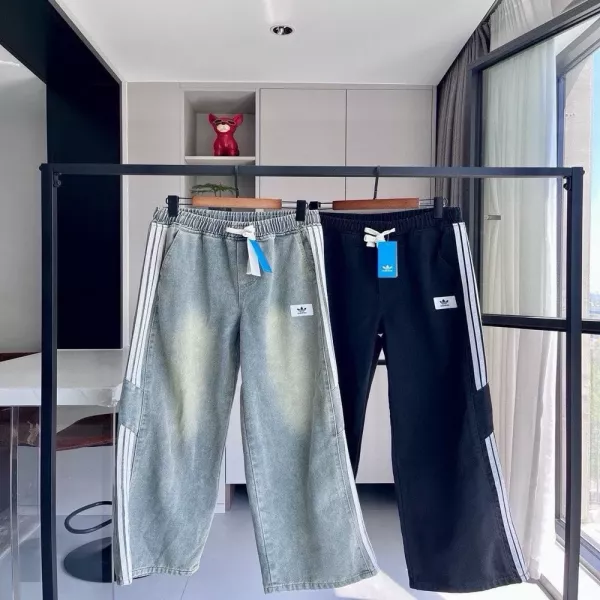 아디다스 삼선 배색 스트레이트 청바지