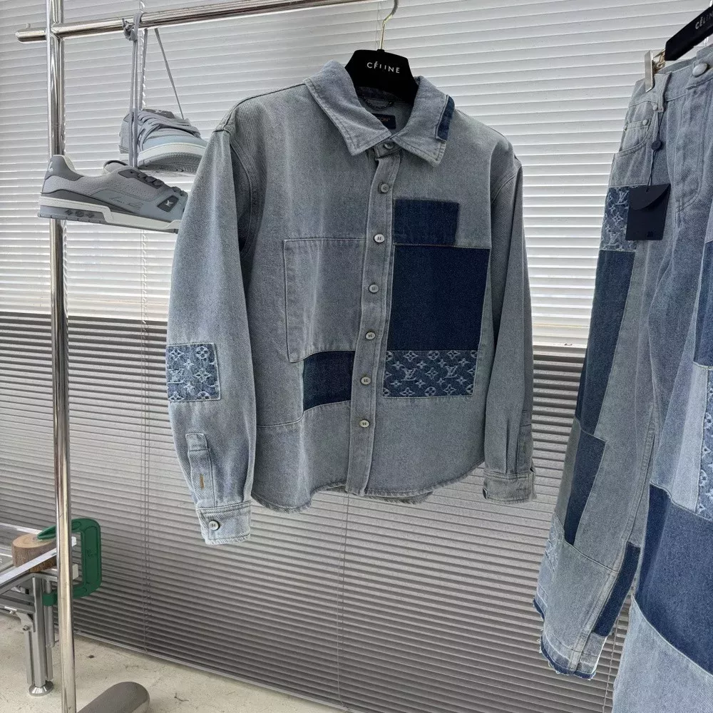 루이비통 모노그램 포켓 배색 데님 셔츠와 팬츠 세트