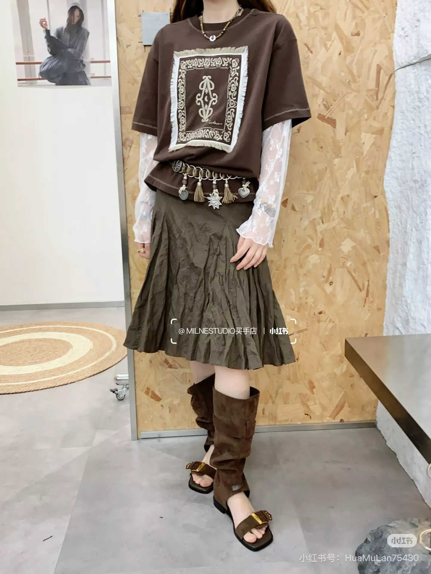 노브랜드 보헤미안 자수 프린지 코튼 탑 상세 이미지 35