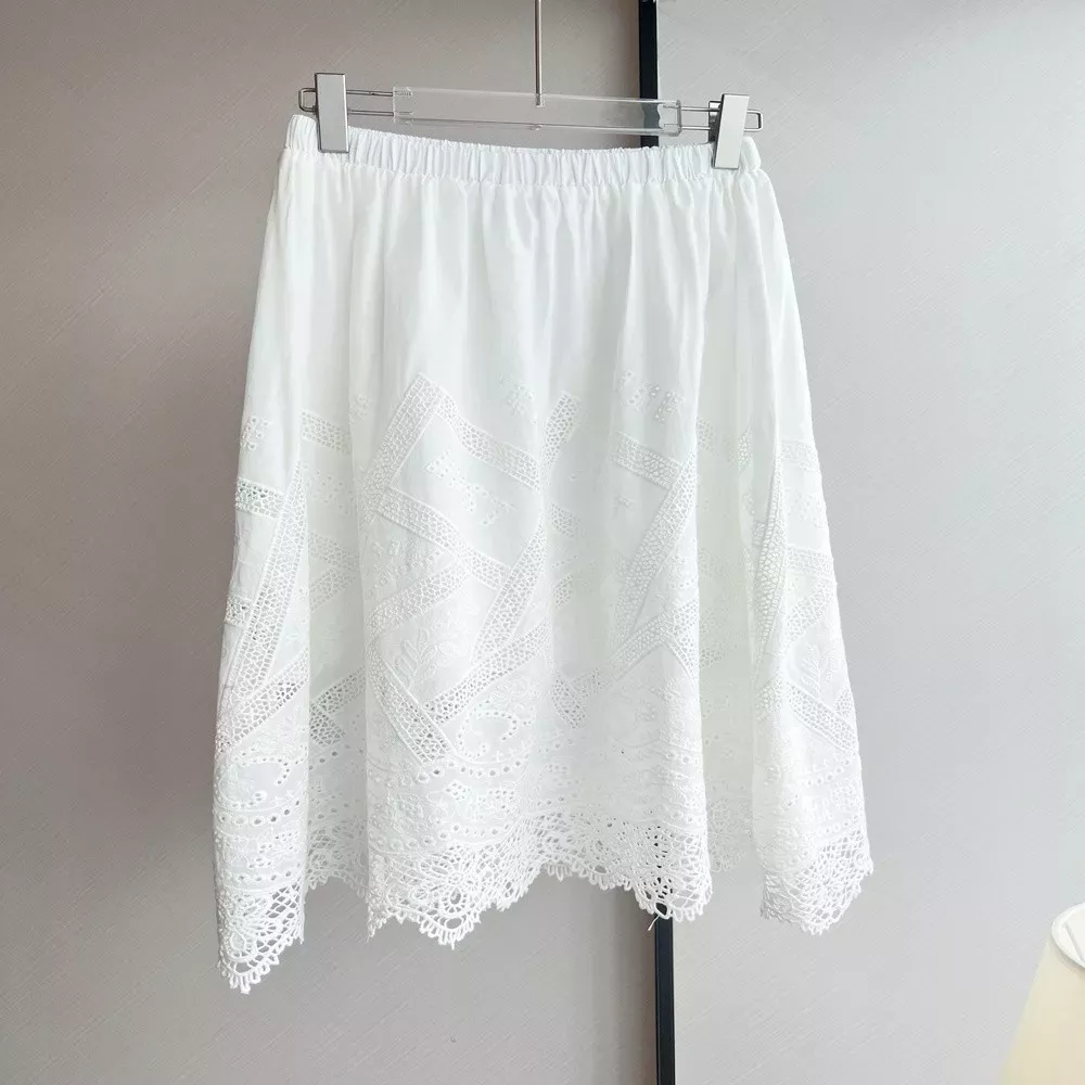 아이시클 레이스 밑단 코튼 플레어 스커트