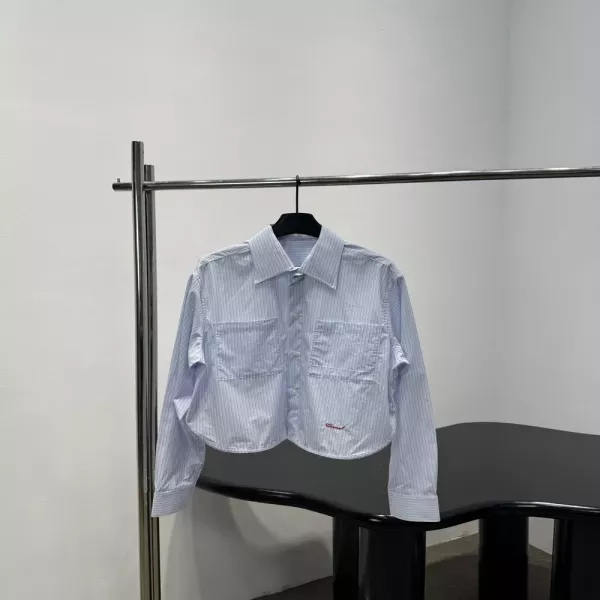 샤넬 스트라이프 크롭 코튼 셔츠