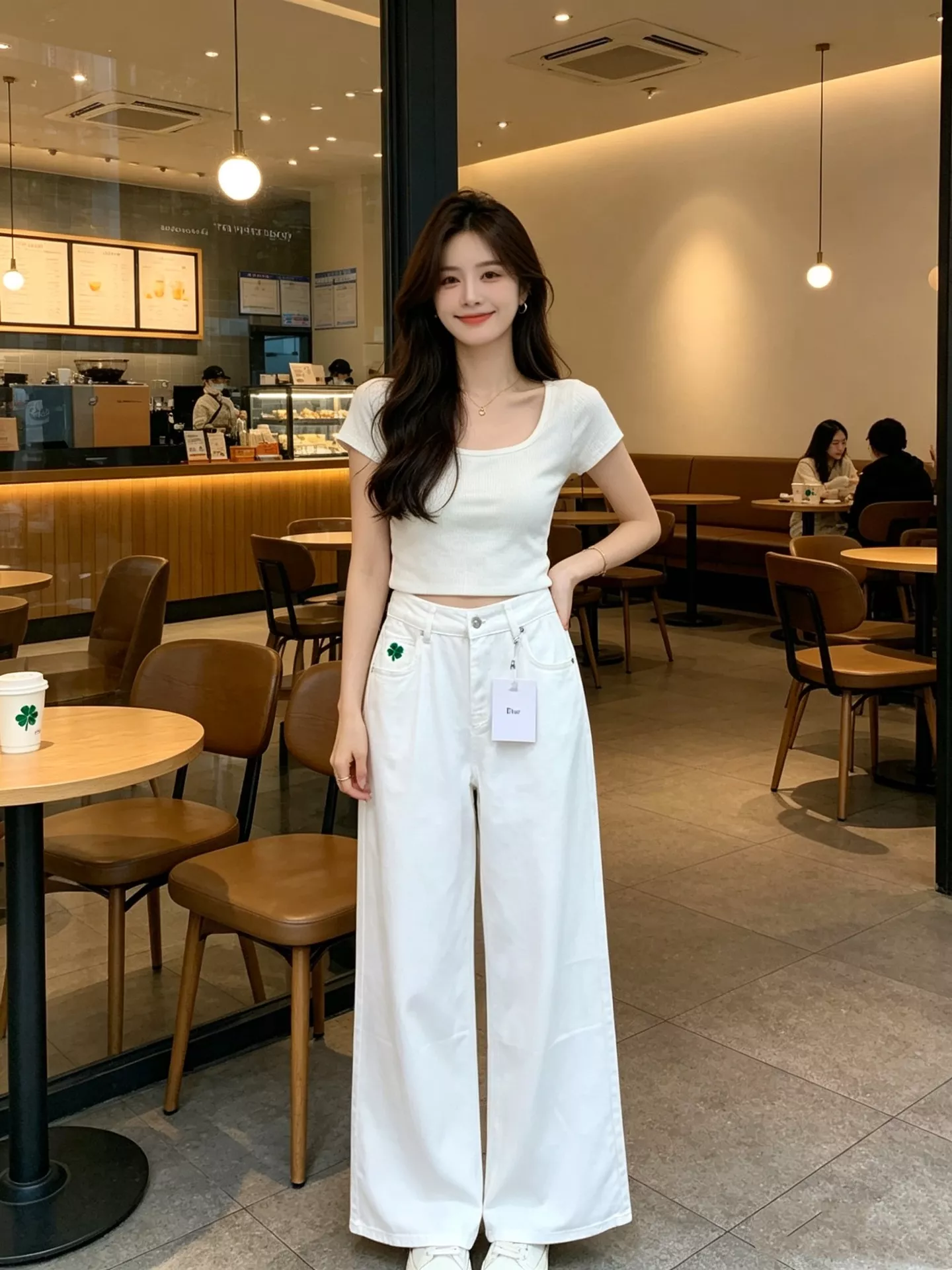 디올 화이트 자수 포인트 스트레이트 진 상세 이미지 16