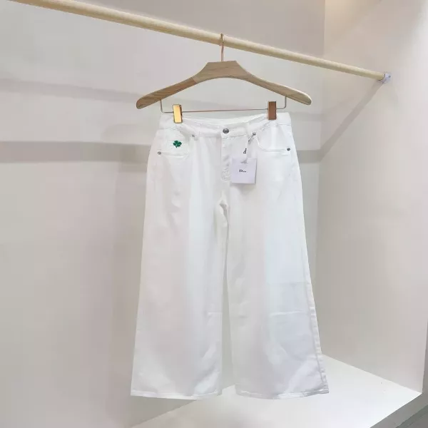 디올 화이트 자수 포인트 스트레이트 진