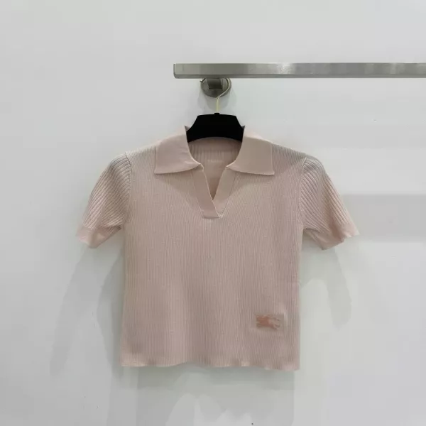 버버리 브이넥 카라 캐시미어 반팔 니트