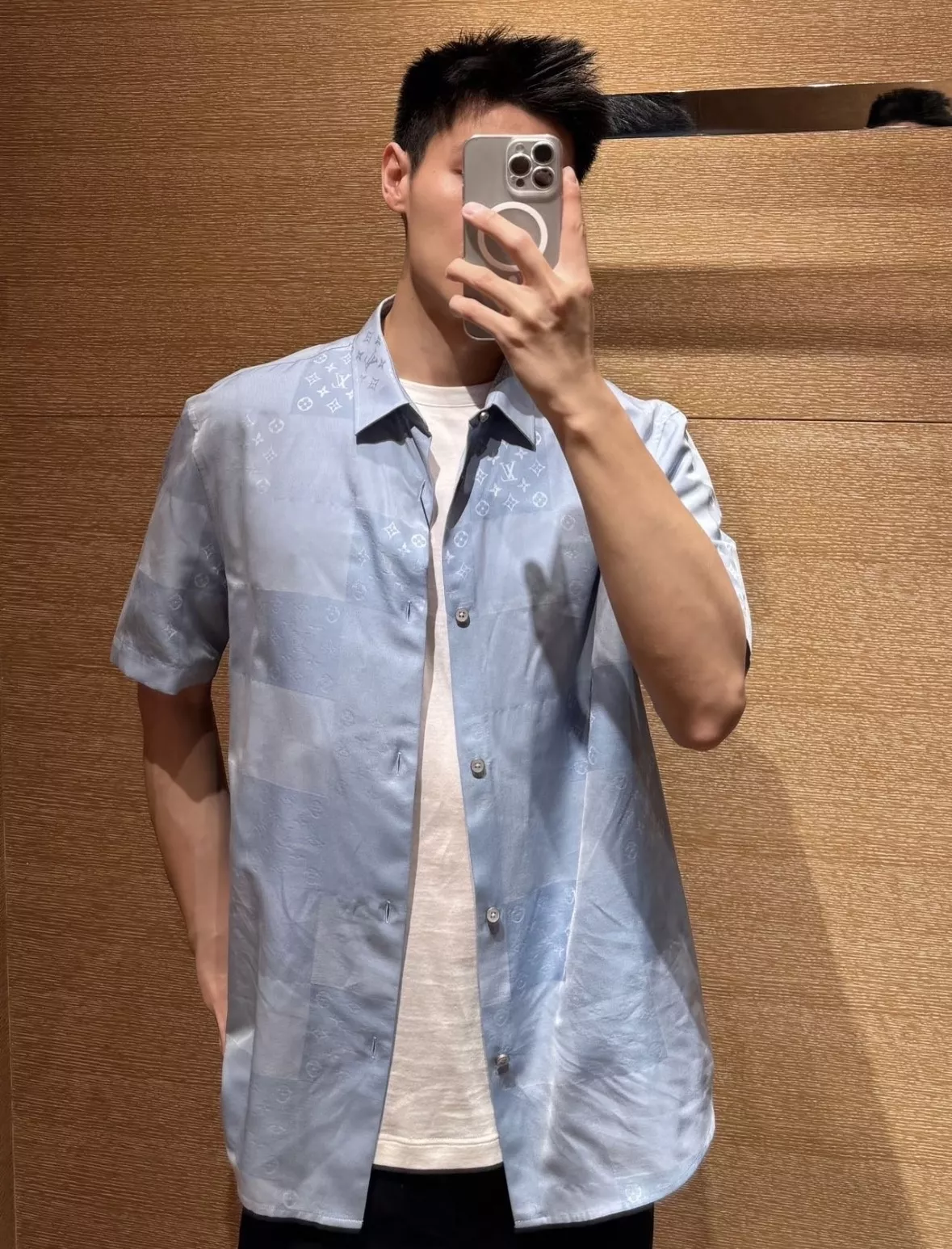 루이비통 블루 그라데이션 자카드 셔츠 상세 이미지 41