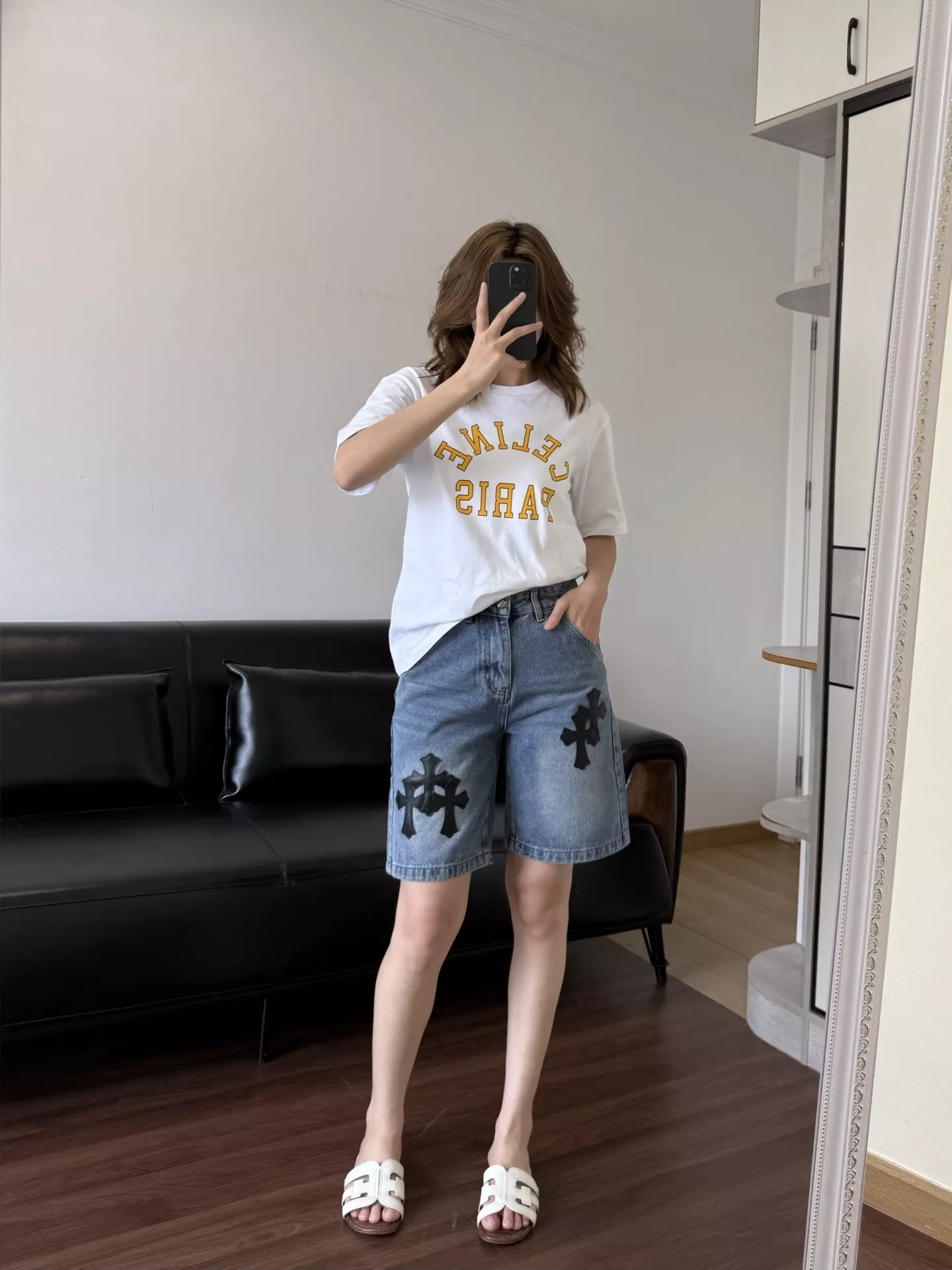 크롬하츠 십자가 자수 워싱 데님 버뮤다 팬츠 상세 이미지 31