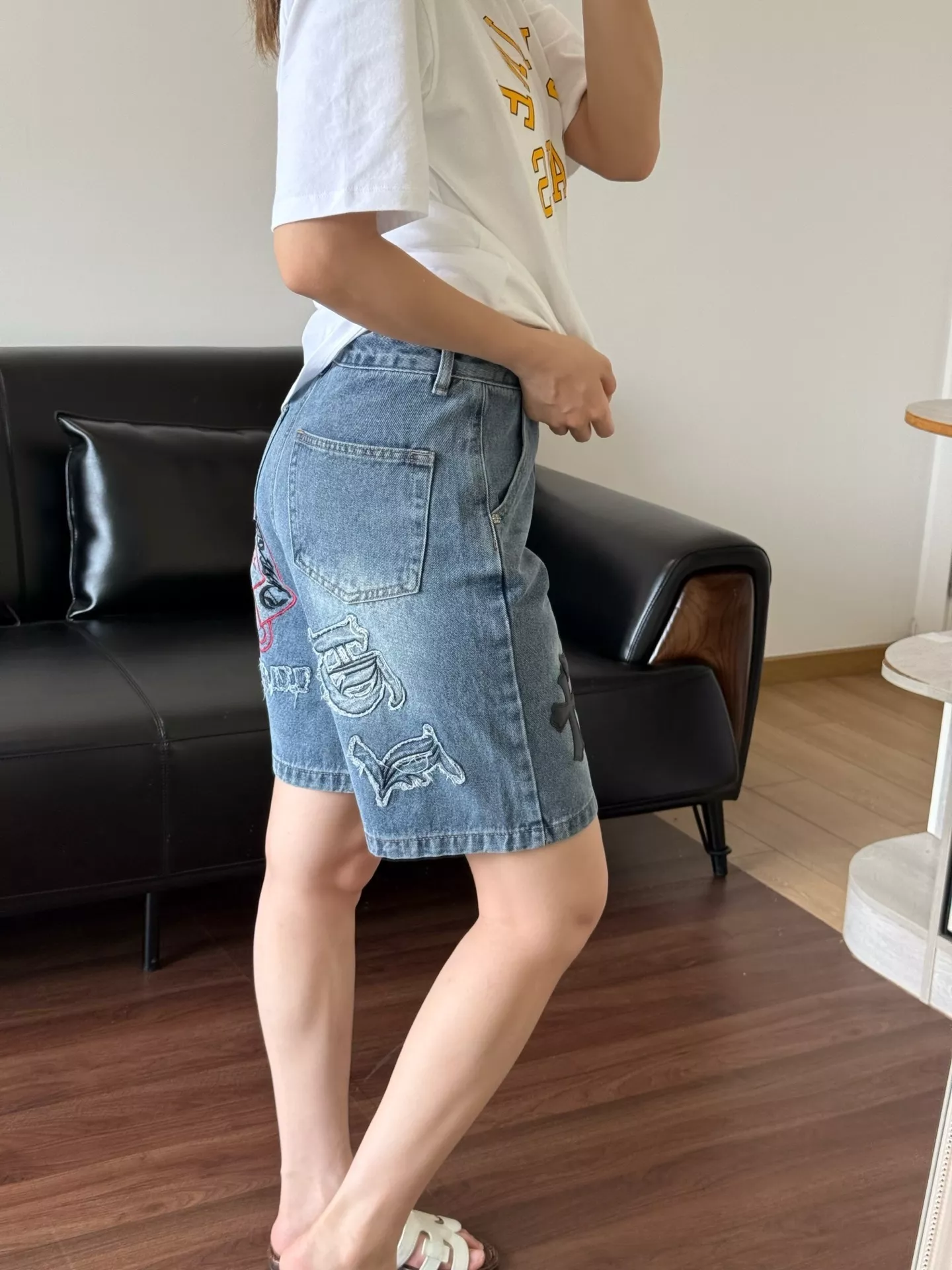 크롬하츠 십자가 자수 워싱 데님 버뮤다 팬츠 상세 이미지 34
