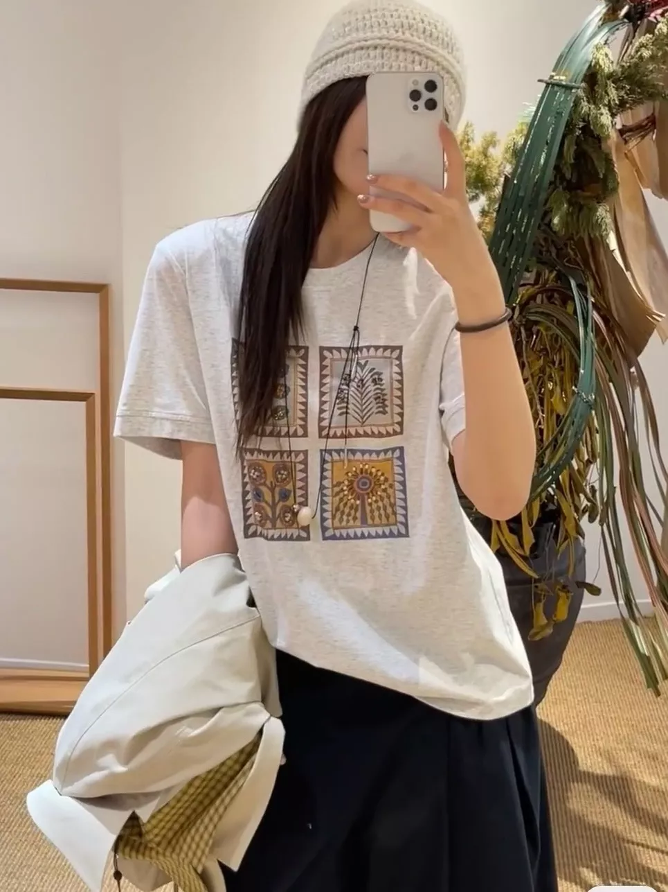 오브루이노 핸드메이드 비즈 프린팅 반팔 상의 상세 이미지 49