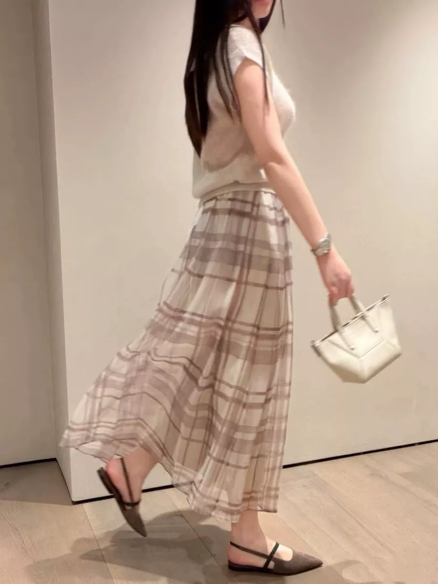 브루넬로쿠치넬리 부드러운 체크 플레어 스커트 상세 이미지 38