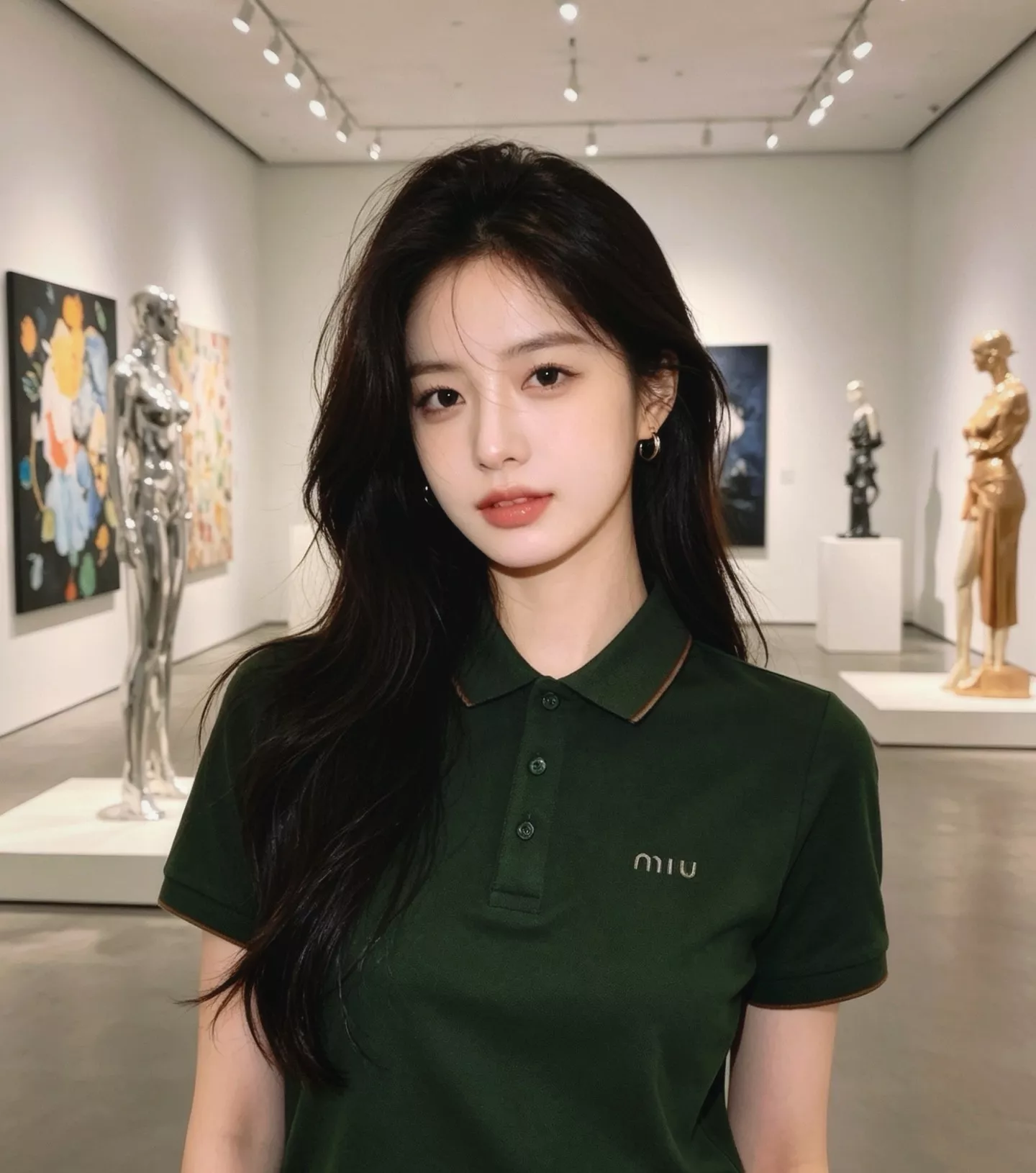 미우미우 로고 자수 폴로 반소매 탑 상세 이미지 11