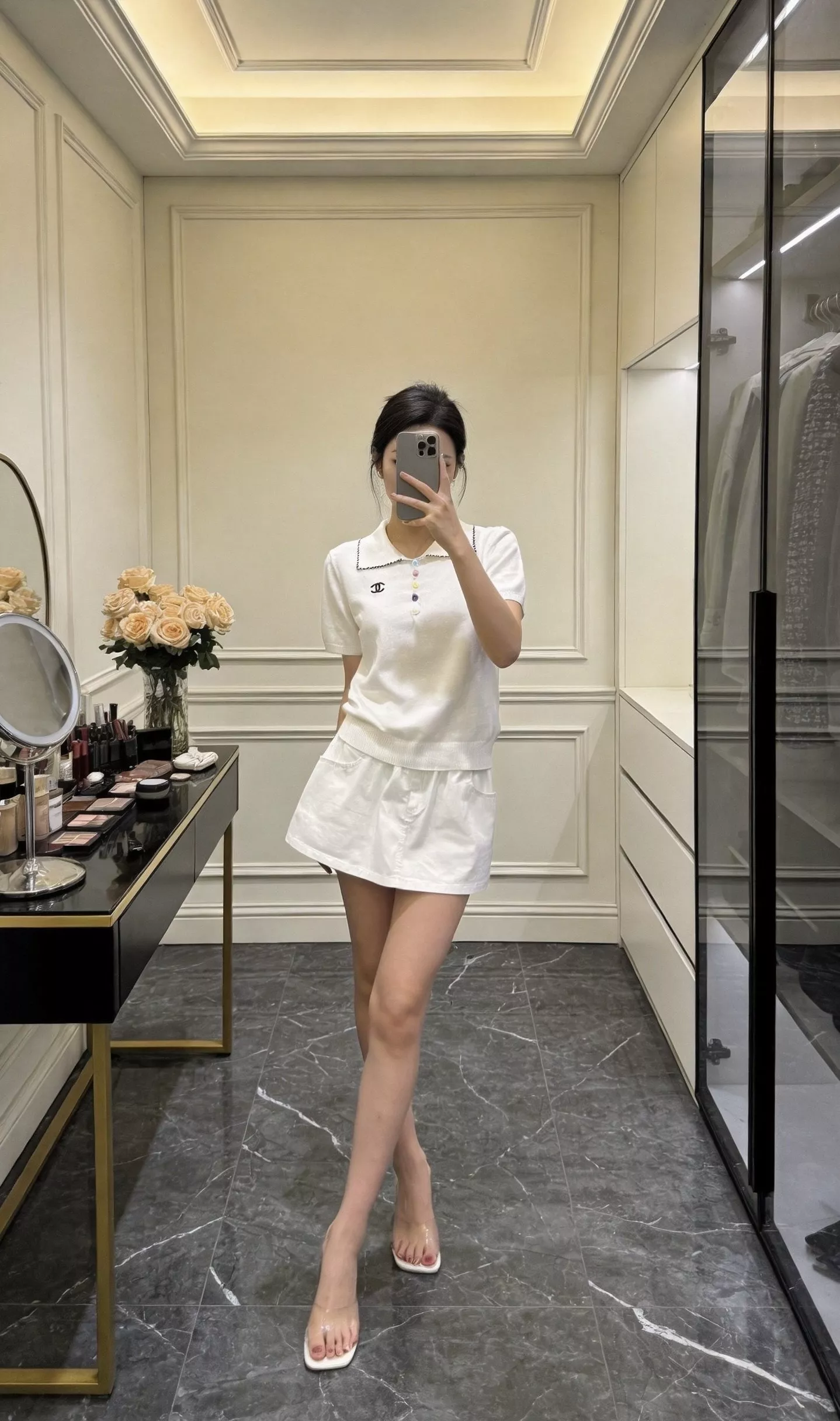 샤넬 폴로 카라 배색 반팔 니트 탑 상세 이미지 11