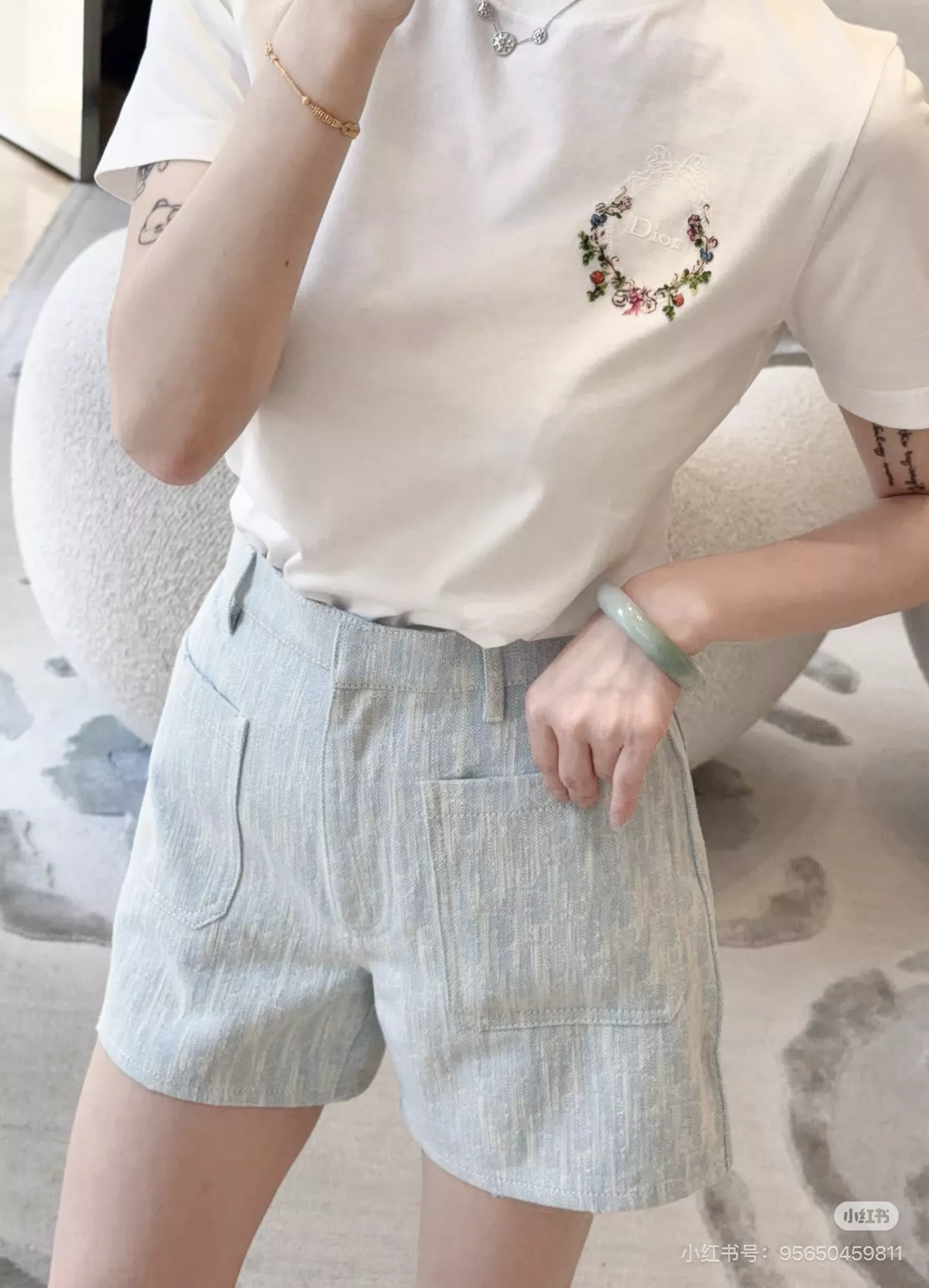 디올 자카드 워싱 데님 쇼츠 상세 이미지 20