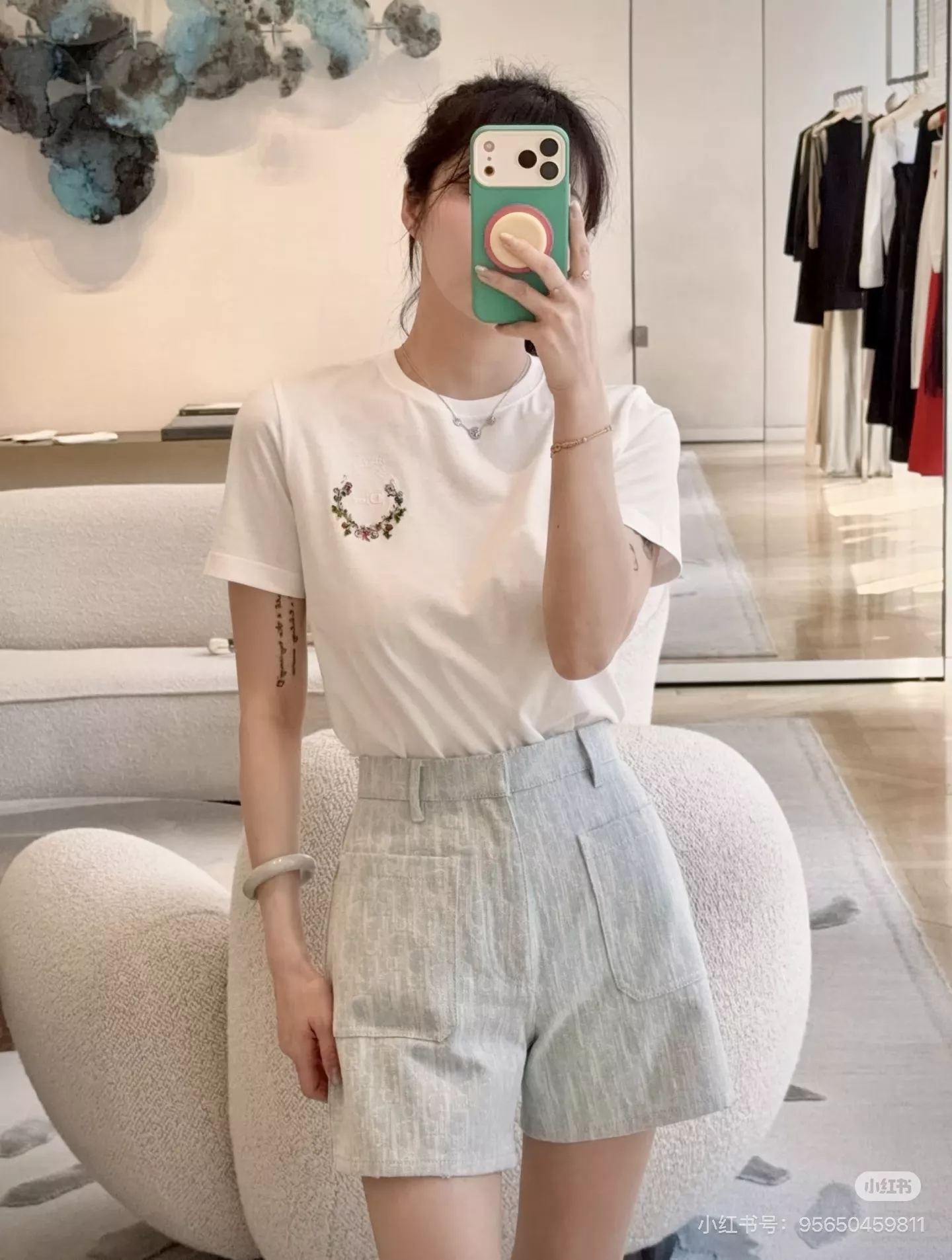 디올 자카드 워싱 데님 쇼츠 상세 이미지 18