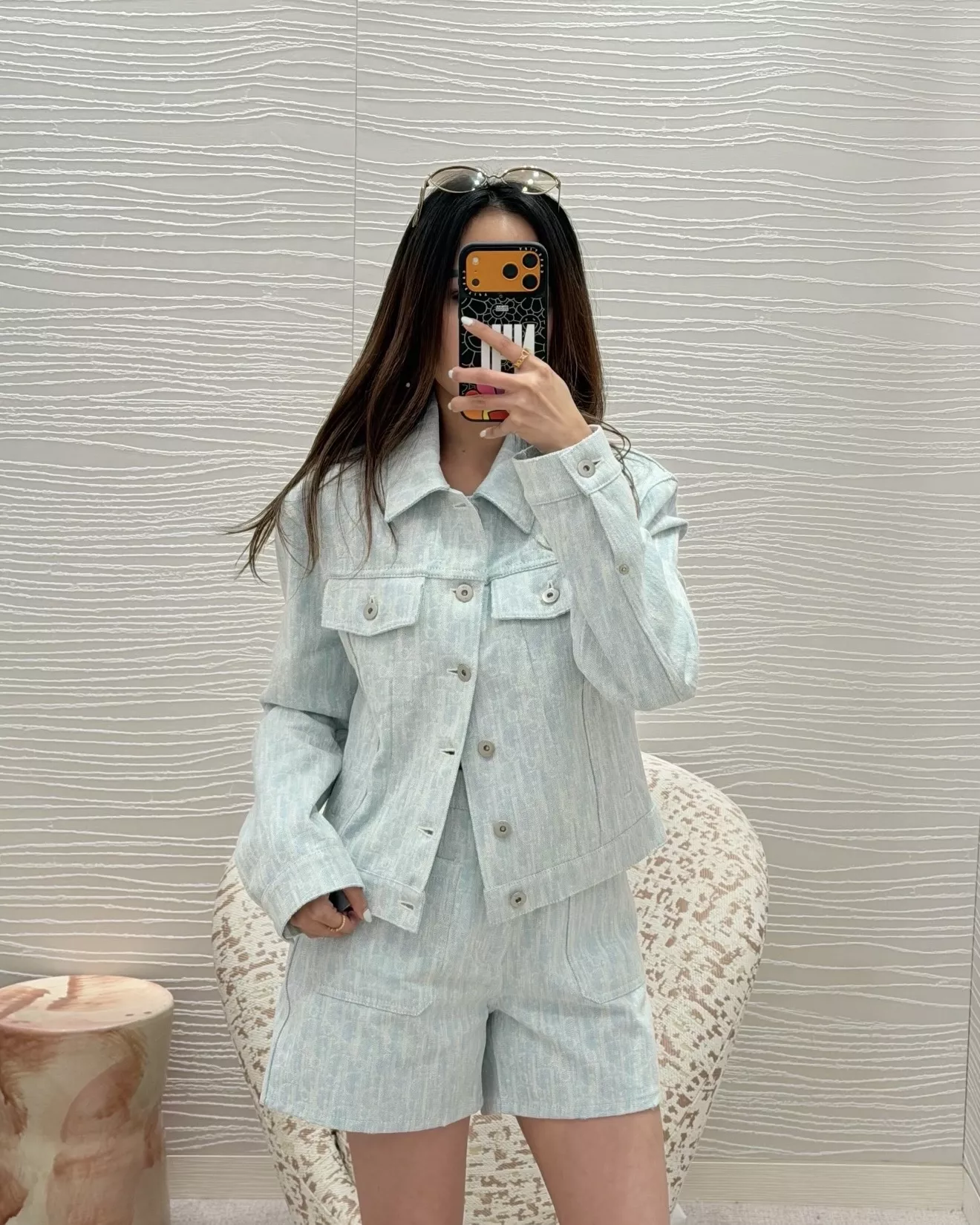 디올 자카드 워싱 데님 쇼츠 상세 이미지 14