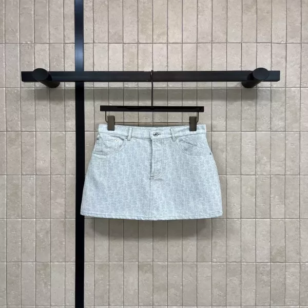 디올 자카드 워싱 데님 A라인 스커트