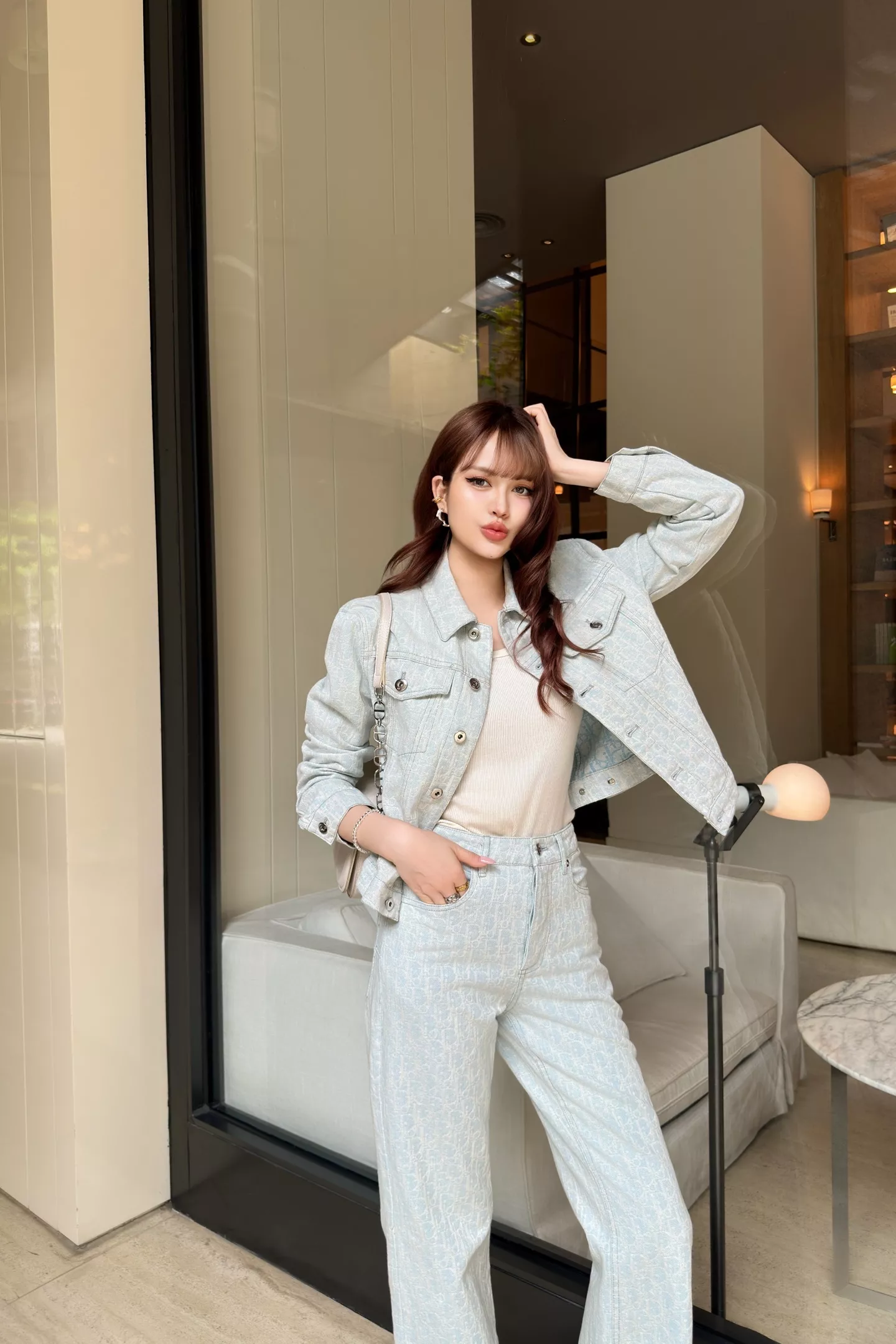 디올 자카드 패턴 크롭 데님 아우터 상세 이미지 18