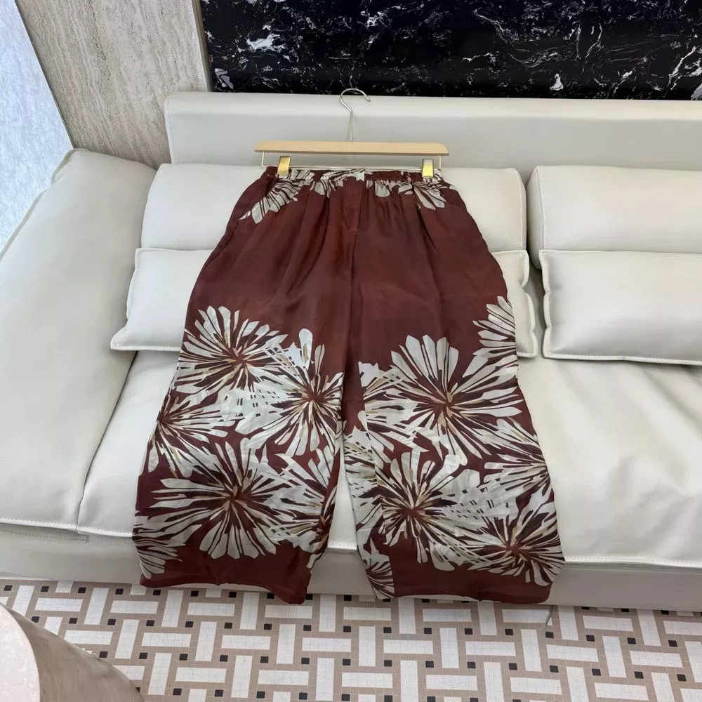 브루넬로쿠치넬리 실크 플라워 프린트 와이드 팬츠