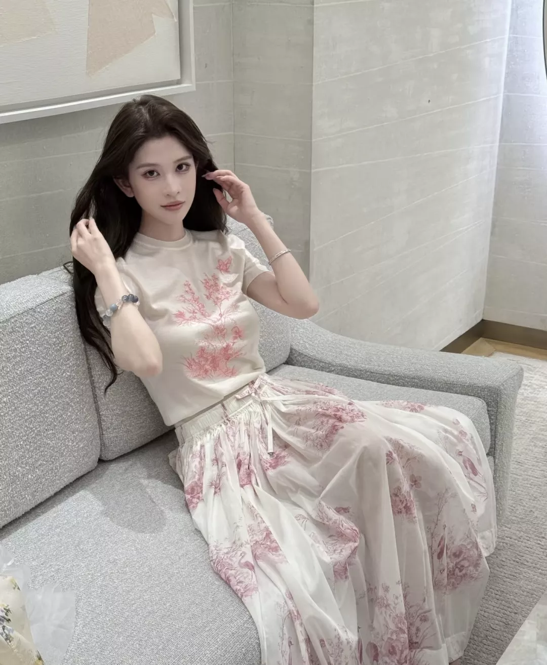 디올 플라워 프린트 밴딩 롱 치마 상세 이미지 10
